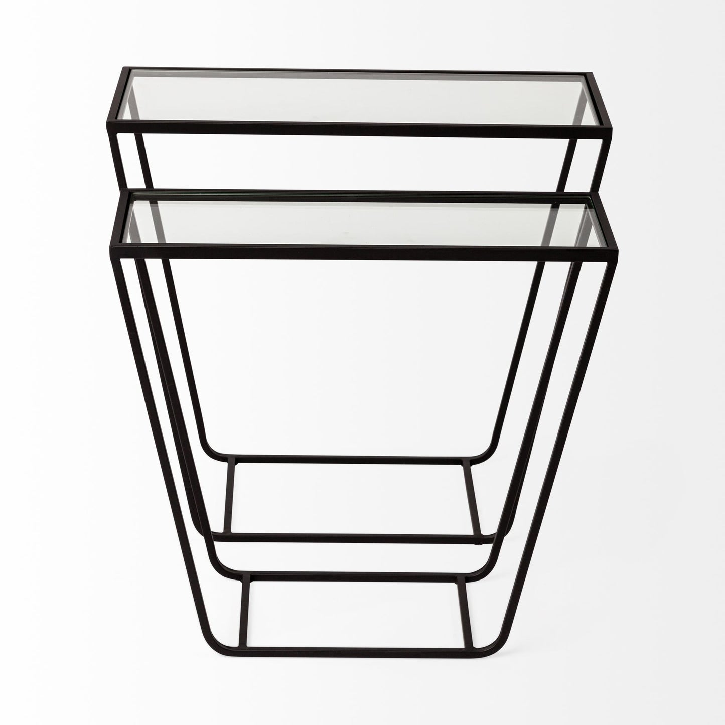 Arya (Set of 2) 24L x 10W Black Rectangular Glass Top Iron Frame Accent Table