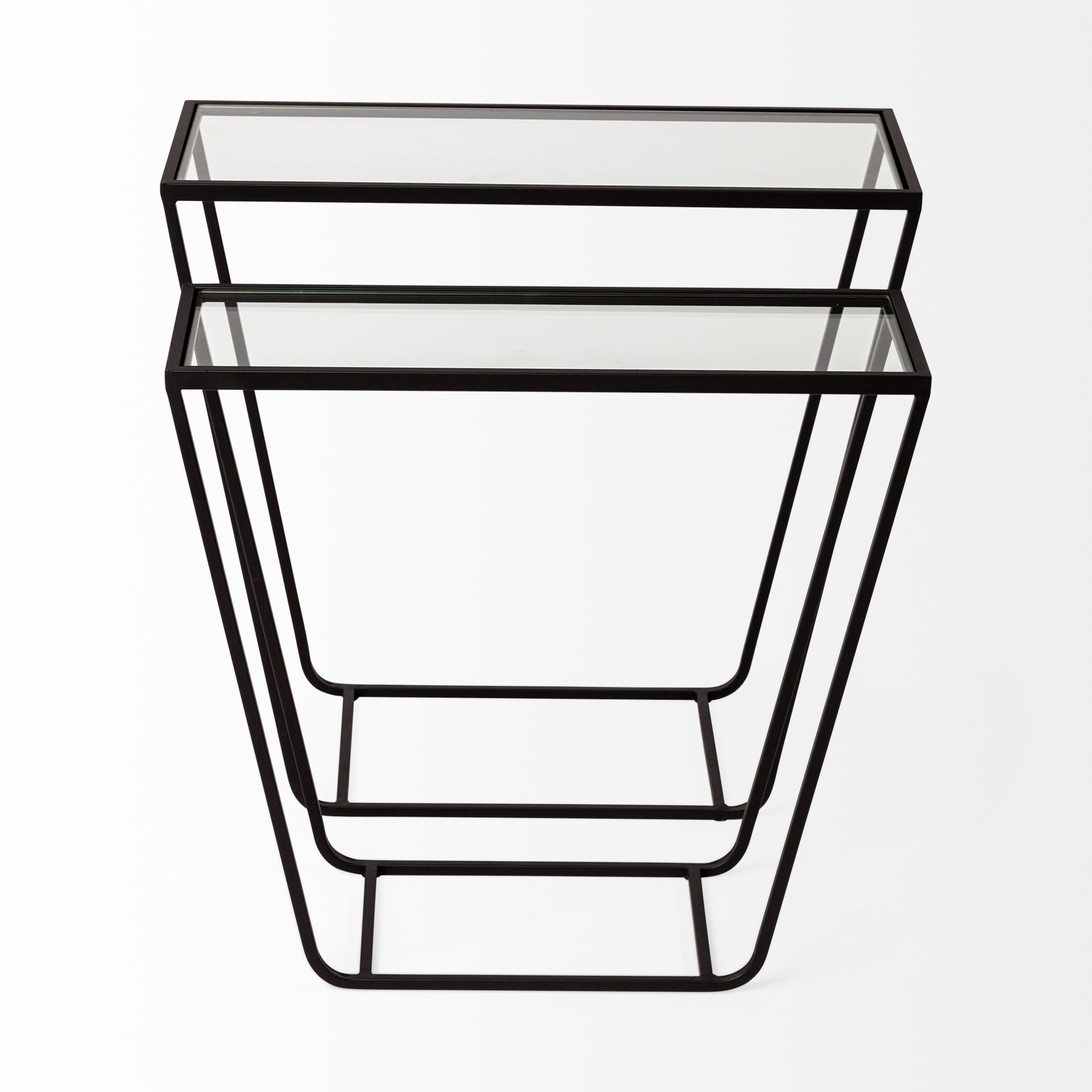 Arya (Set of 2) 24L x 10W Black Rectangular Glass Top Iron Frame Accent Table