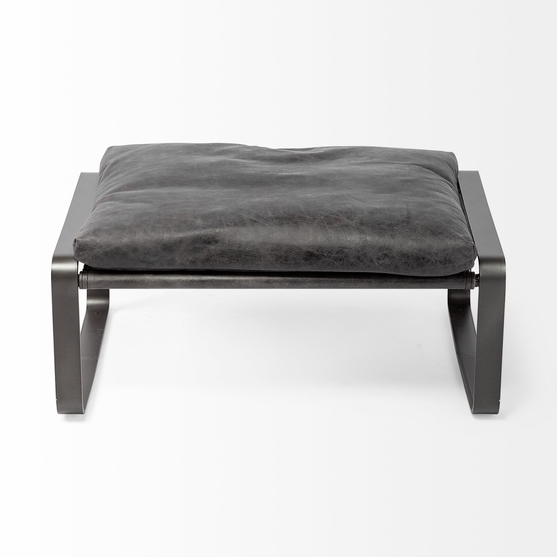 Hornet Ottoman Black Leather | Black Metal - ottoman-and-poufs