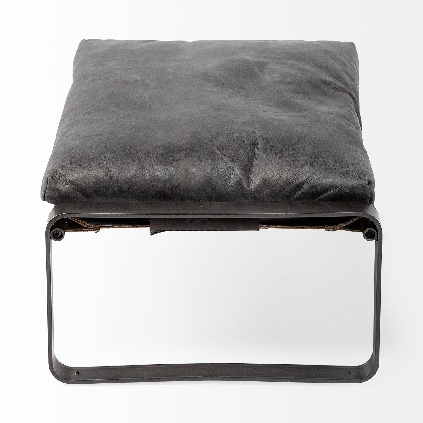 Hornet Ottoman Black Leather | Black Metal - ottoman-and-poufs