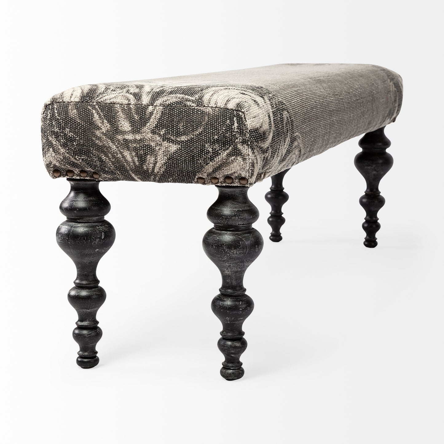 Alhambra 55L x 14W Upholstered Gray Seat W/Black Wood Legs Accent Bench