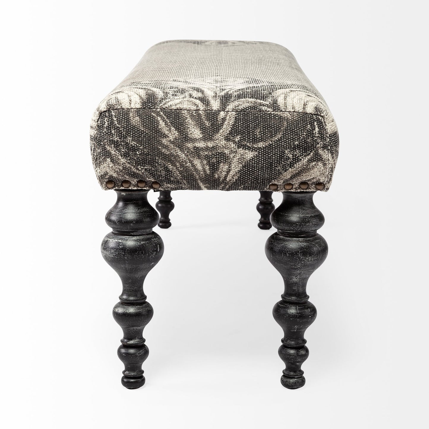 Alhambra 55L x 14W Upholstered Gray Seat W/Black Wood Legs Accent Bench