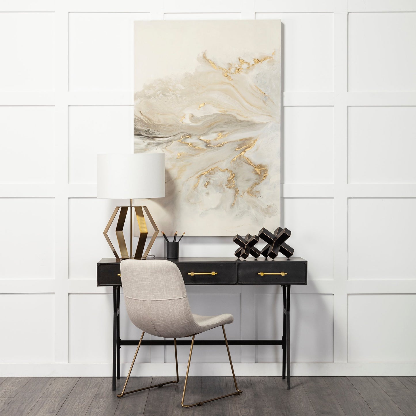 Vince 51L x 18W Black Metal W/Gold Accents 3 Drawer Office Desk