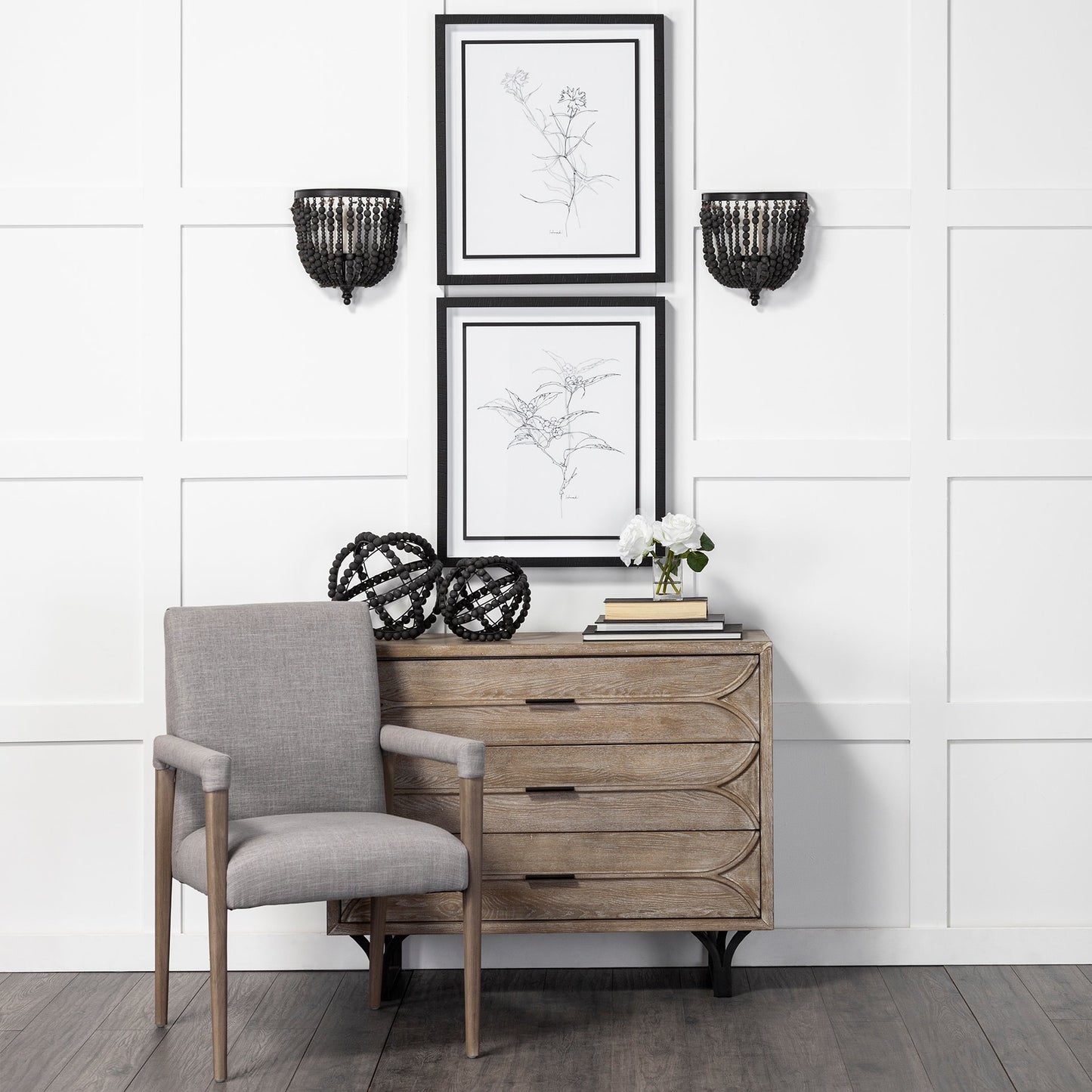 Earnhardt II Large 11L x 11W Black Wooden Beaded Orb