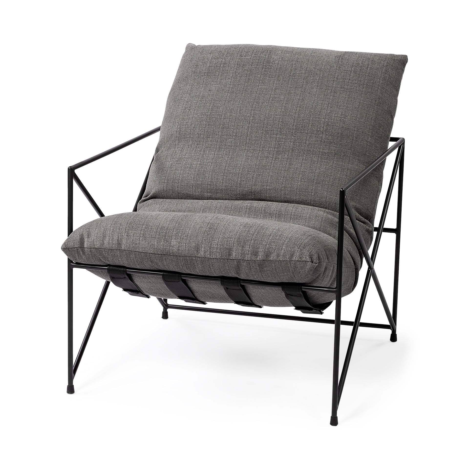 Leonidas Upholstered Accent Chair Gray Fabric | Black Metal - accent-chairs