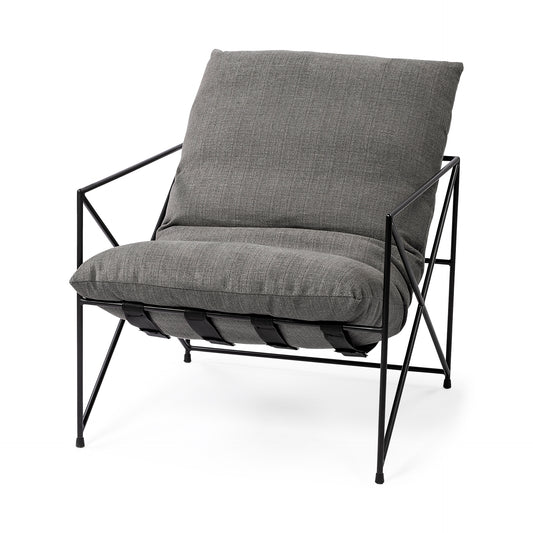 Leonidas 28.5L x 29.5W x 34.0H  Grey Fabric Wrap Black Metal Frame Accent Chair