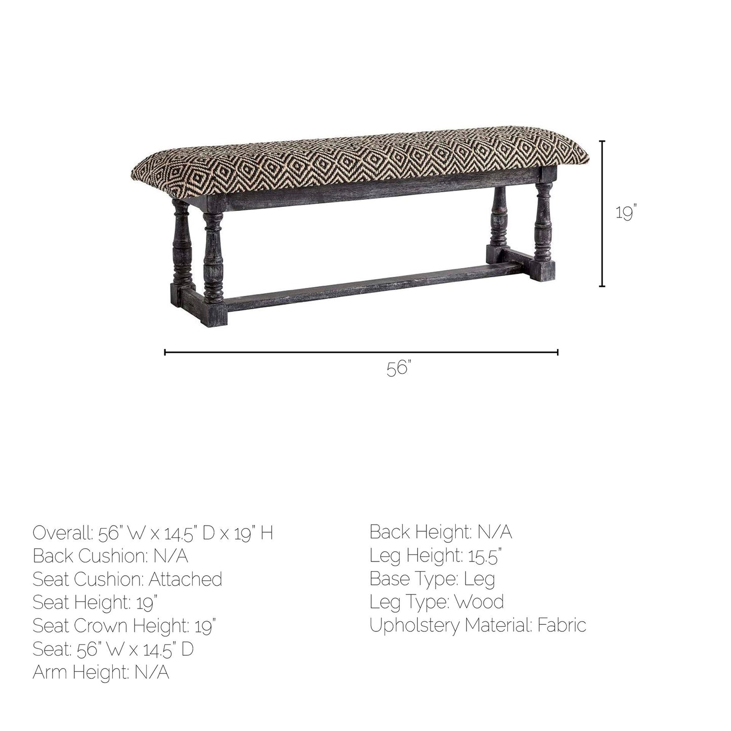 Denison Bench Black/Beige Fabric | Black Wood