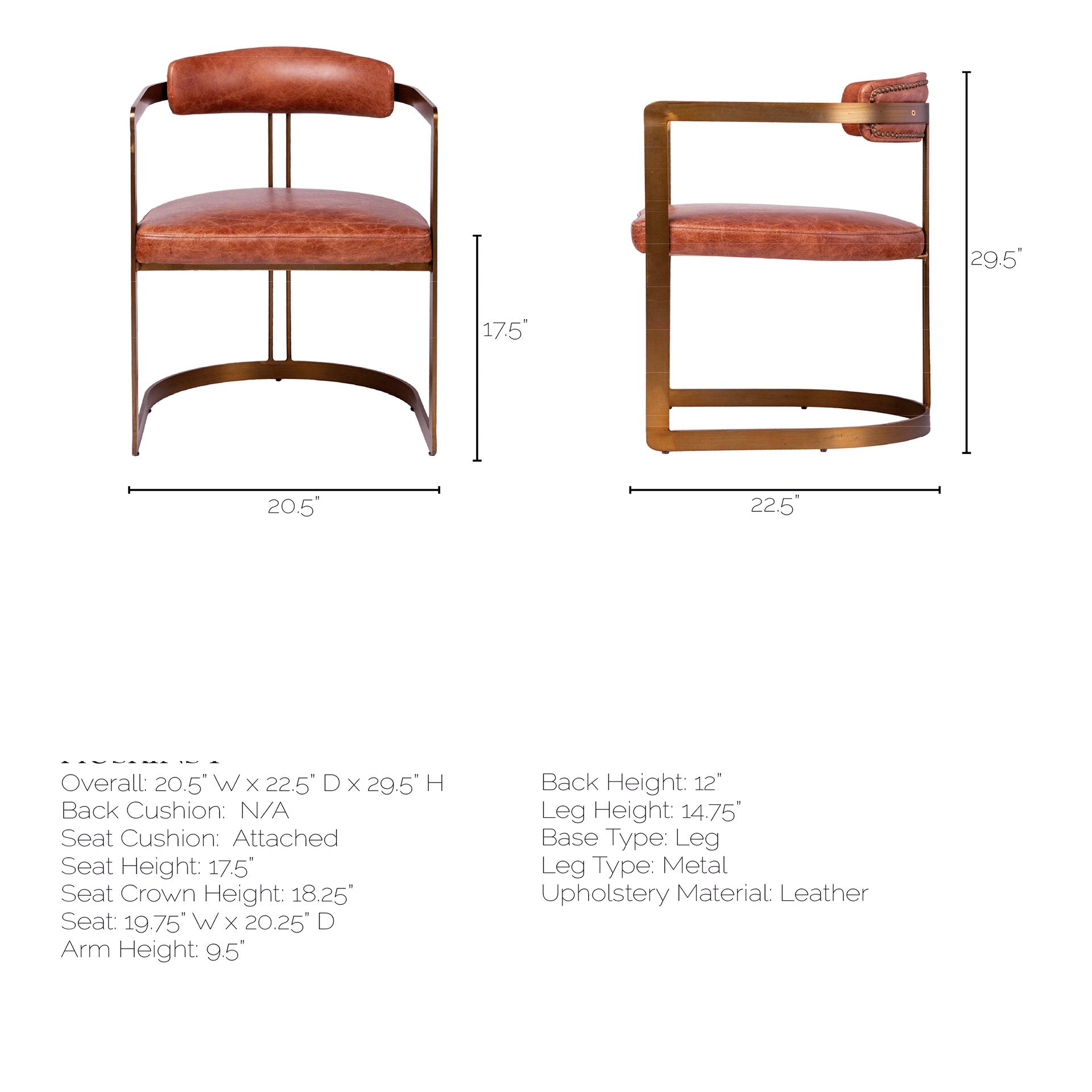 Hollyfield Leather Dining Chair Brown Leather | Gold Metal - dining-chairs