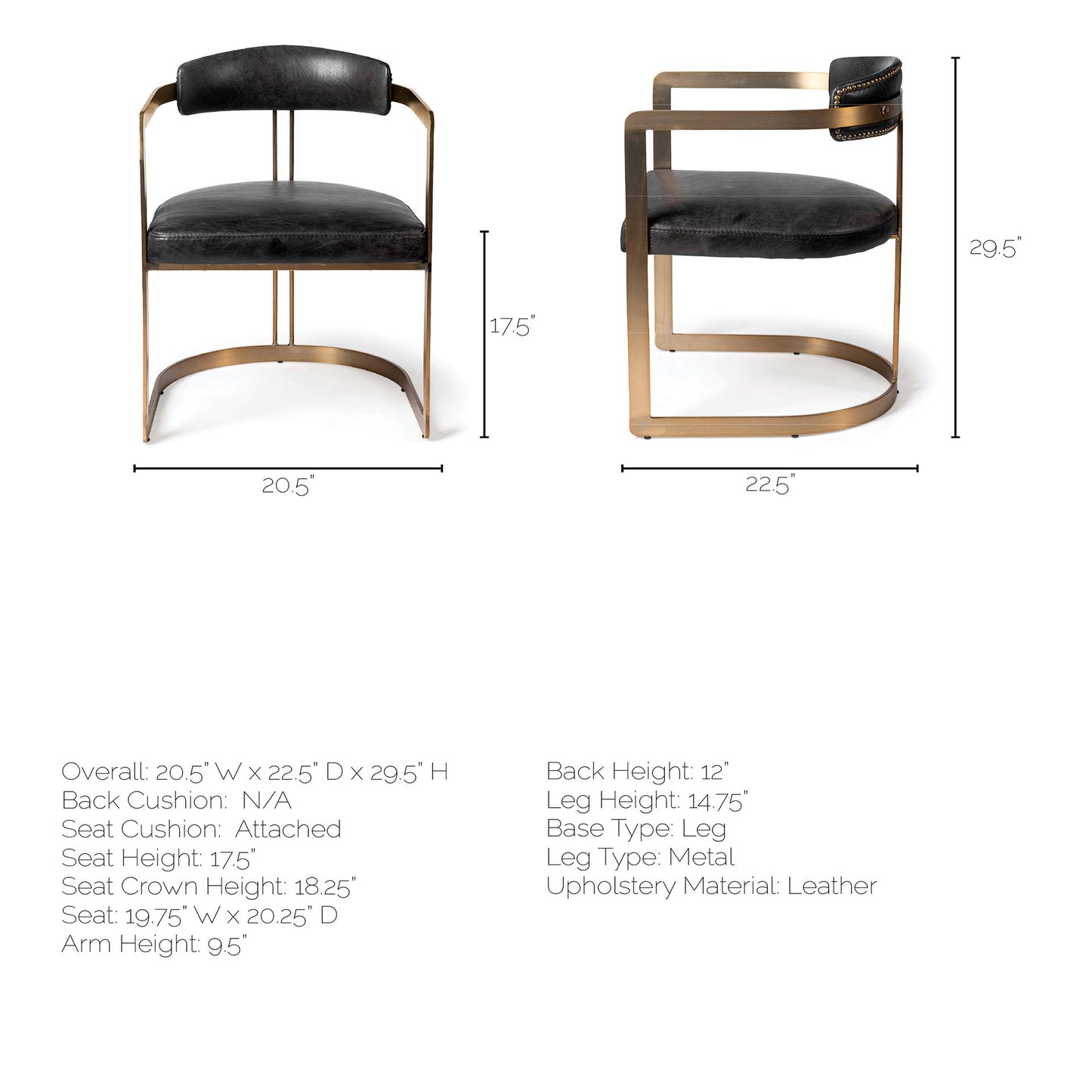 Hollyfield Leather Dining Chair Black Leather | Gold Metal - dining-chairs