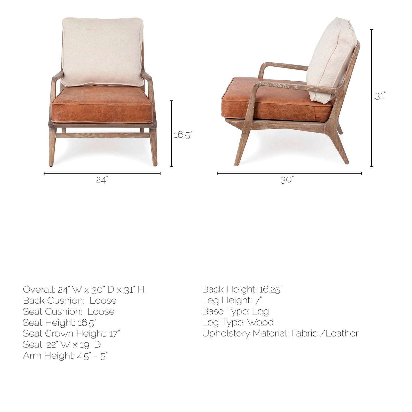 Harman Accent Chair Brown Leather | Brown Wood - accent-chairs