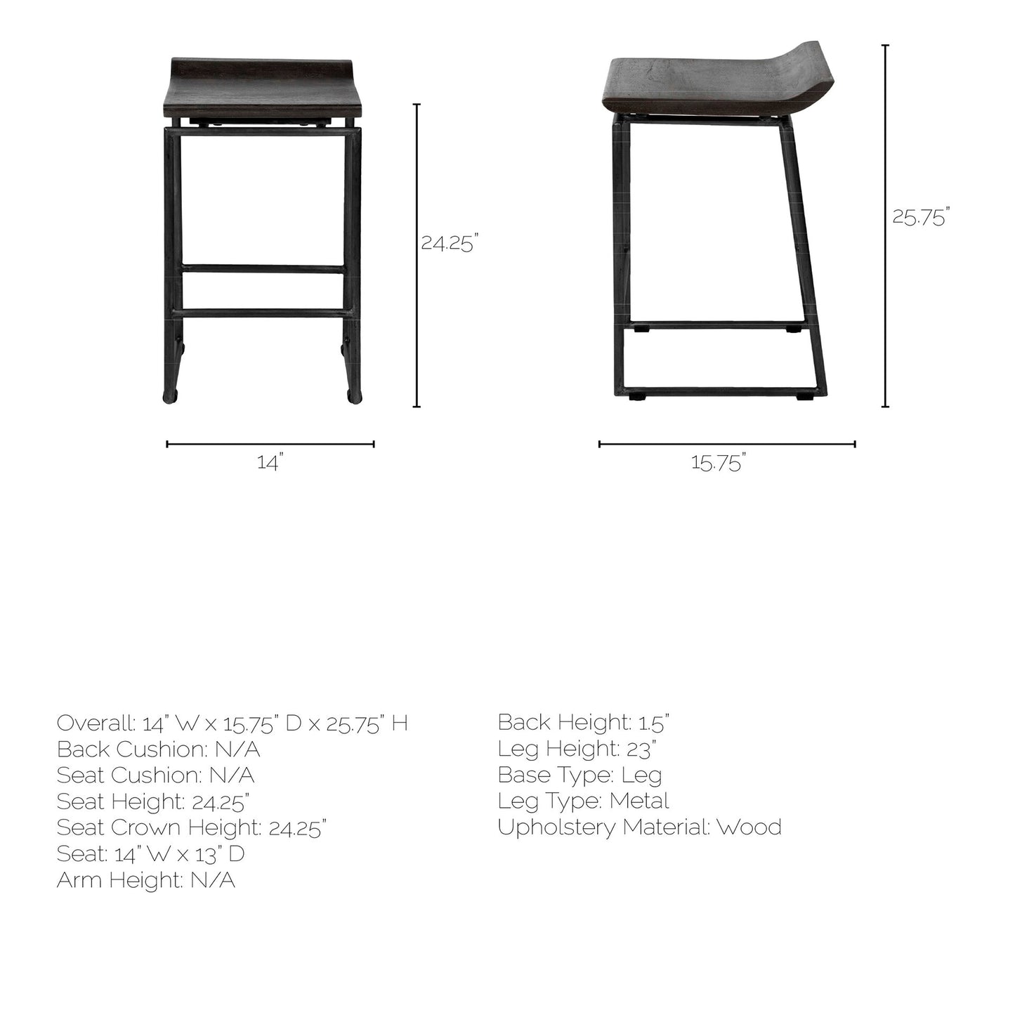 Givens Bar Counter Stool Black Wood | Black Metal | Counter - bar-stools