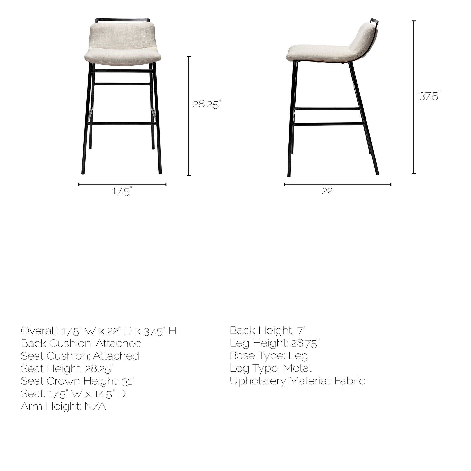 Kavalan Bar Counter Stool Beige Fabric | Gray Metal | Bar - bar-stools