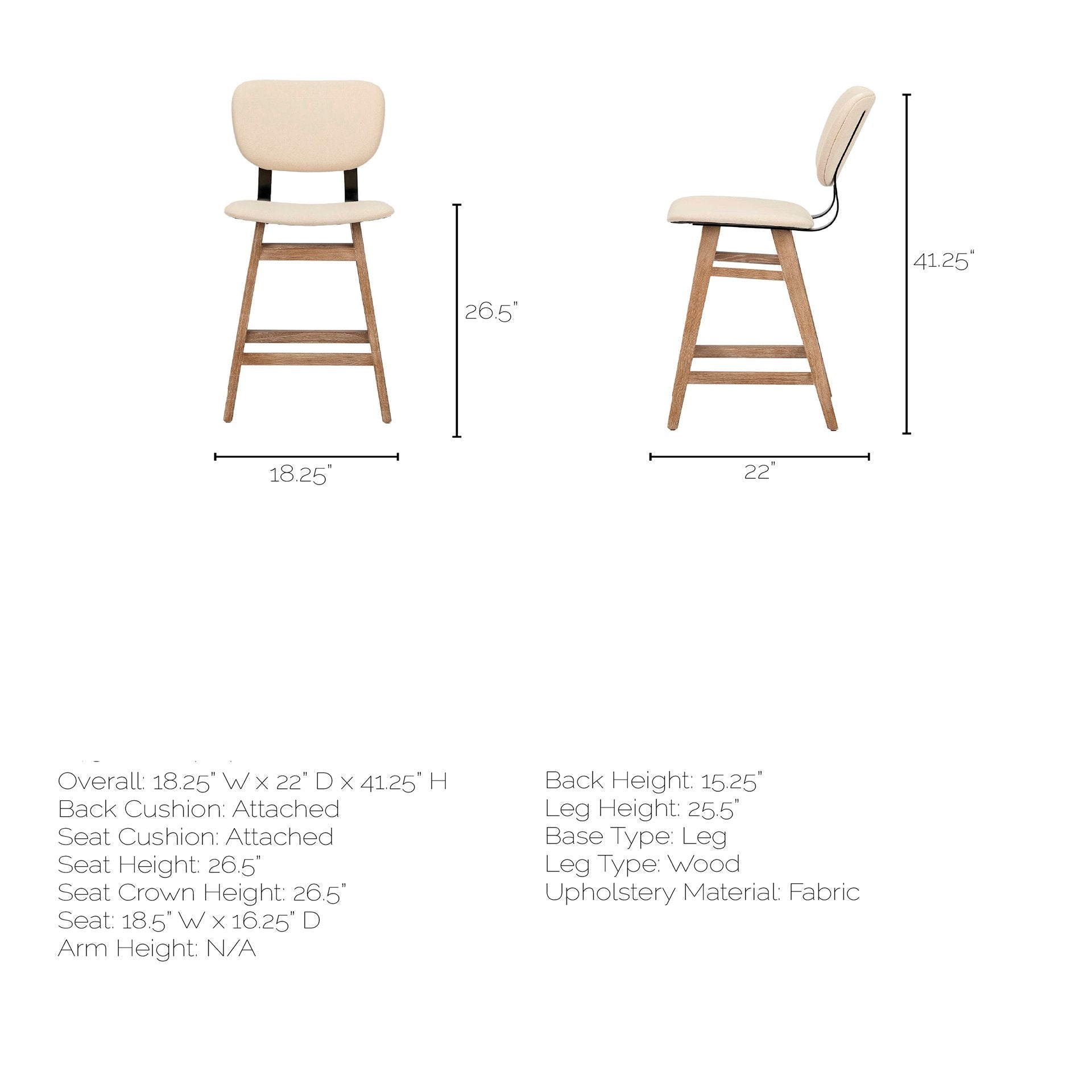 Haden Bar Counter Stool Cream Fabric | Brown Wood | Counter - bar-stools