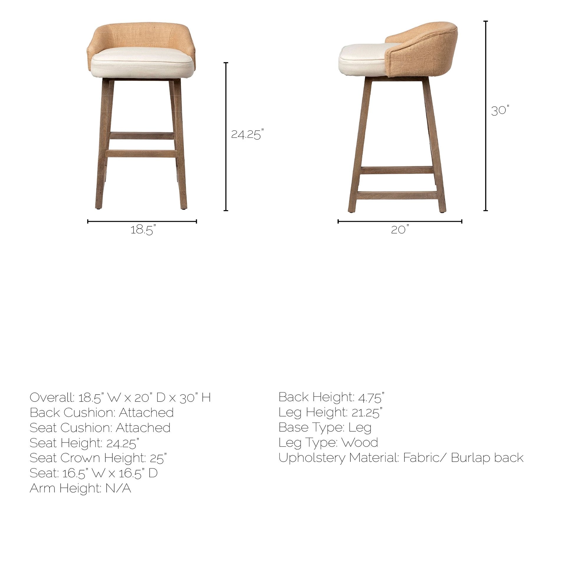 Monmouth Bar Counter Stool Cream Fabric | Brown Wood | Counter - bar-stools