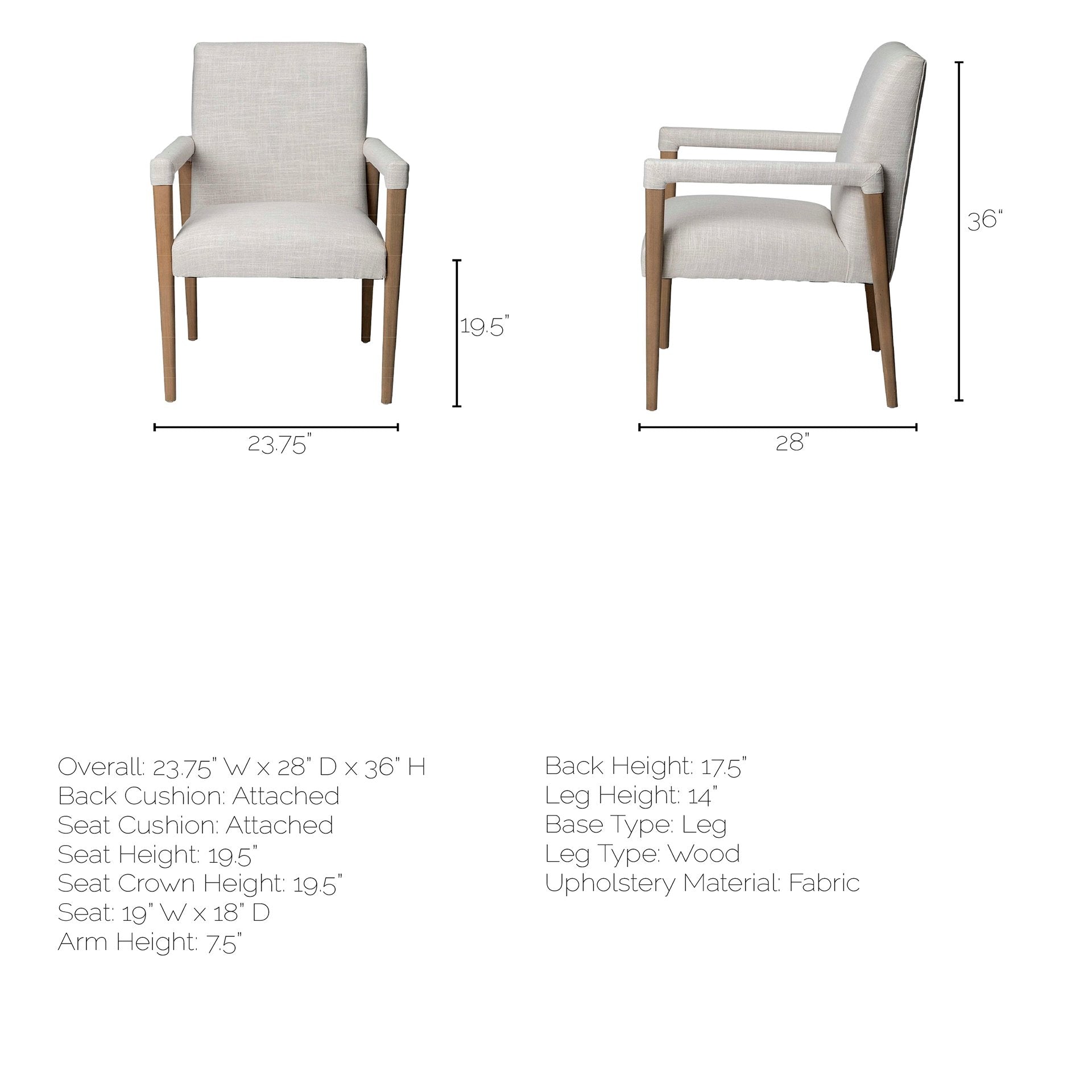 Palisades Dining Chair Cream | Light Brown Wood | Armed - dining-chairs