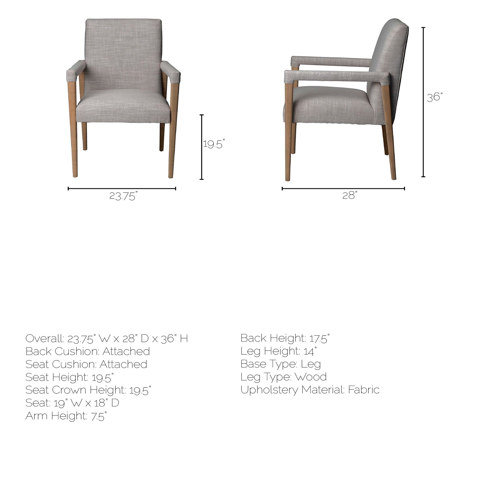 Palisades Dining Chair Gray | Brown Wood | Armed - dining-chairs