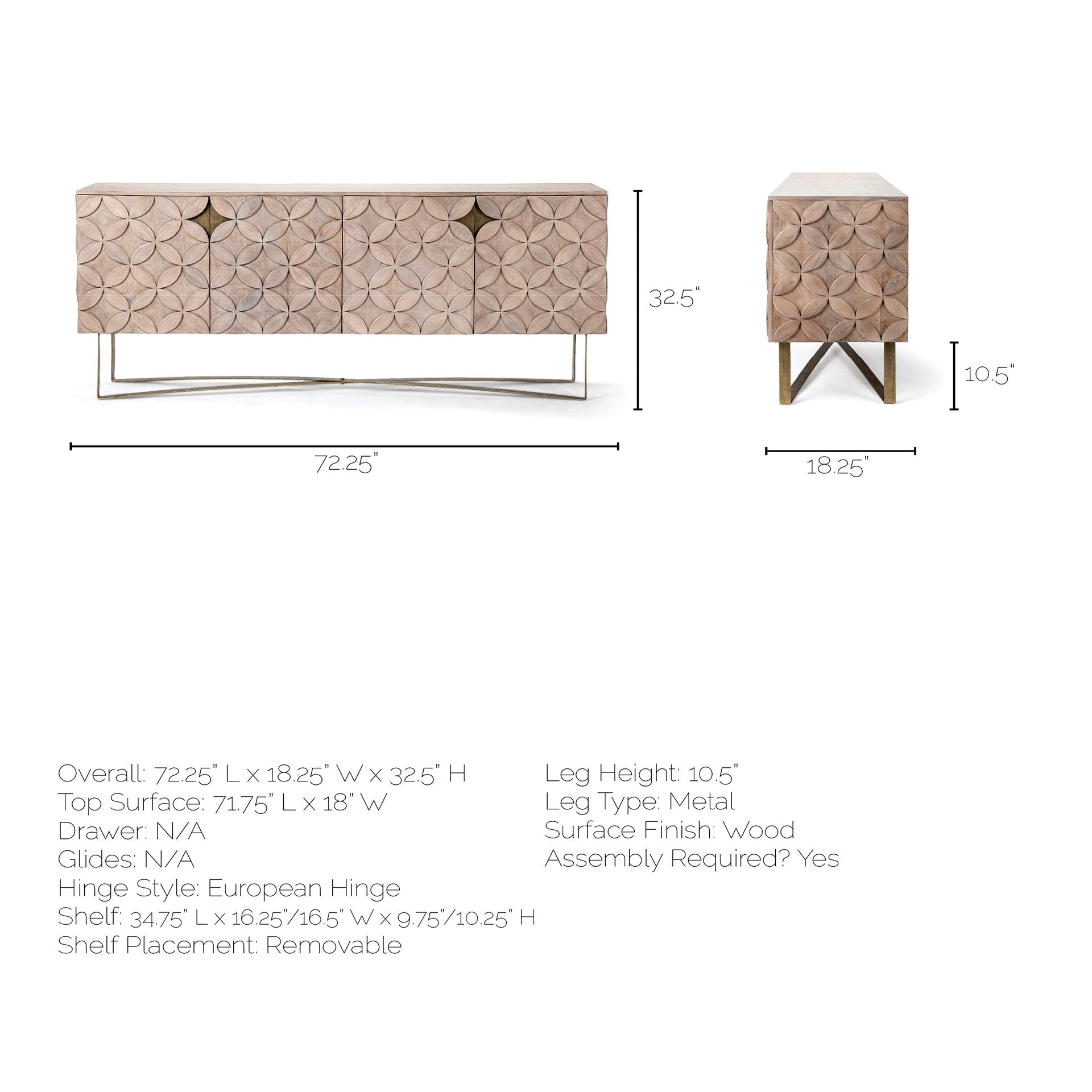 Excelsior Sideboard Brown Wood | Gold Metal - sideboards-and-buffets
