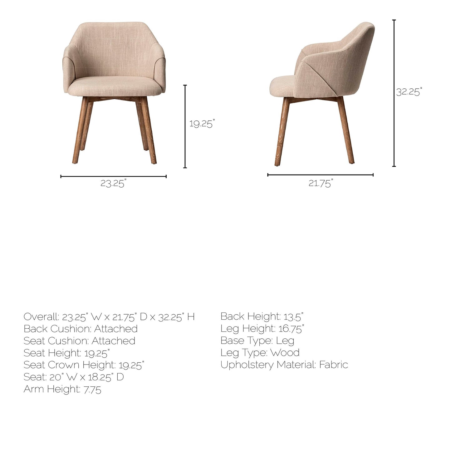 Ronald Dining Chair Cream Fabric | Brown Wood (Armchair) - dining-chairs