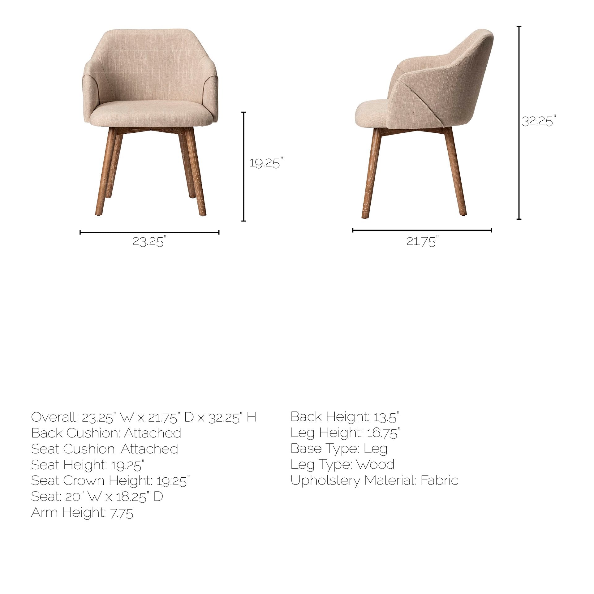 Ronald Dining Chair Cream Fabric | Brown Wood (Armchair) - dining-chairs