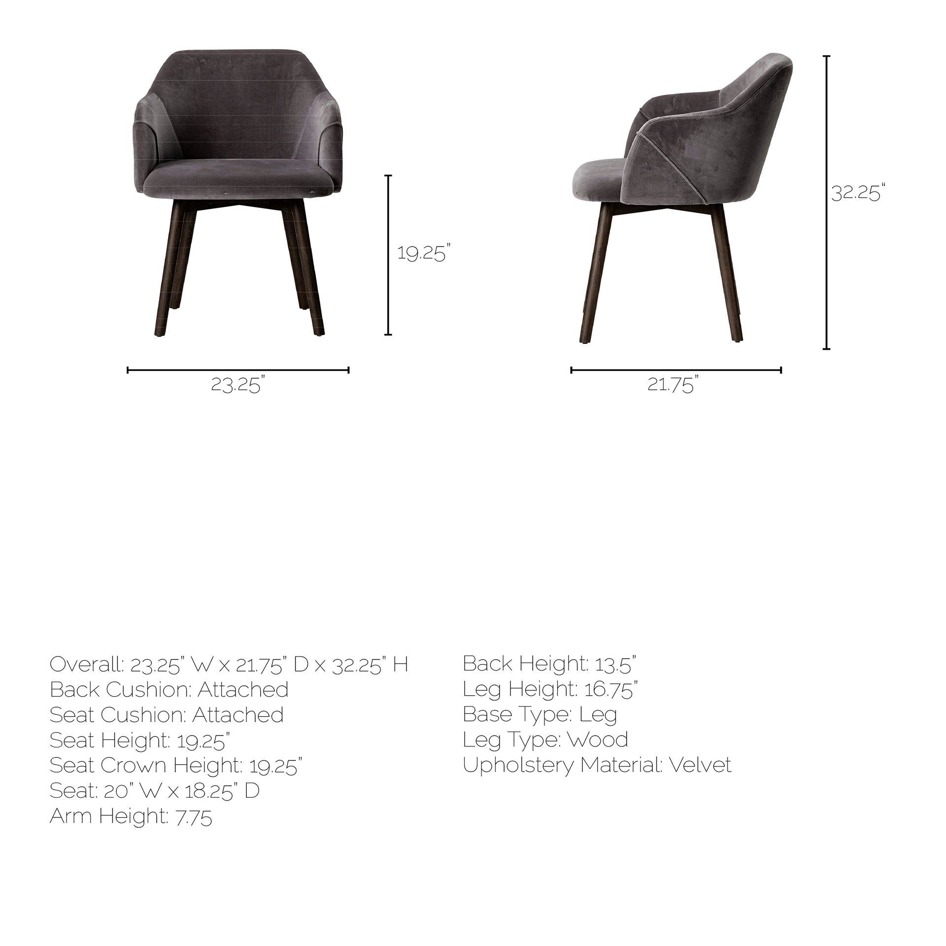 Ronald Dining Chair Gray Velvet | Black Wood (Armchair) - dining-chairs