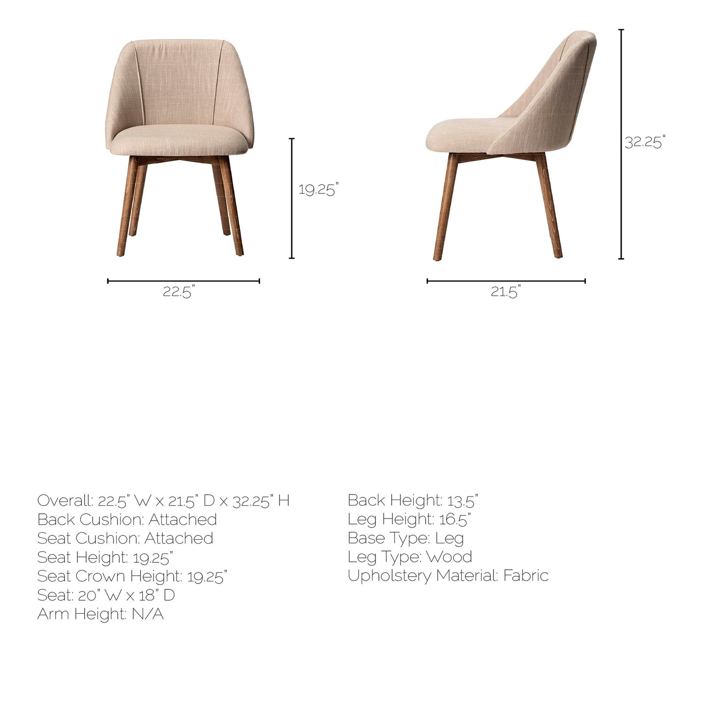 Ronald Dining Chair Cream Fabric | Brown Wood (Side Chair) - dining-chairs