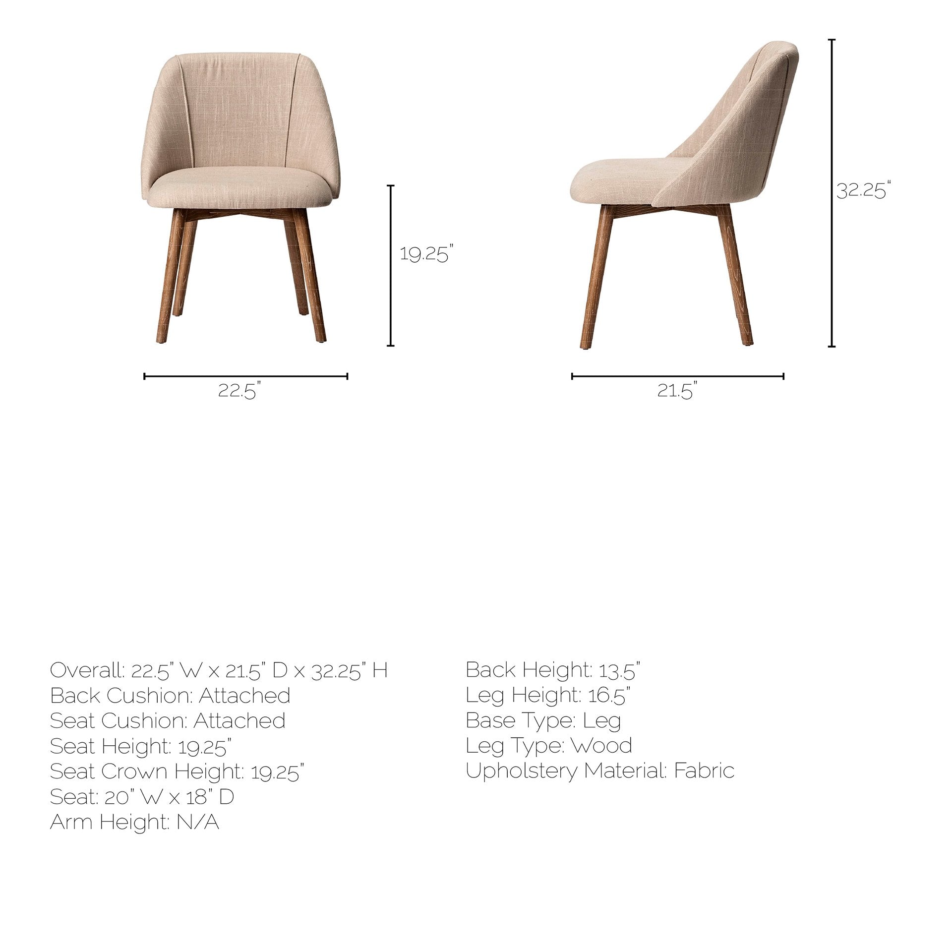 Ronald Dining Chair Cream Fabric | Brown Wood (Side Chair) - dining-chairs