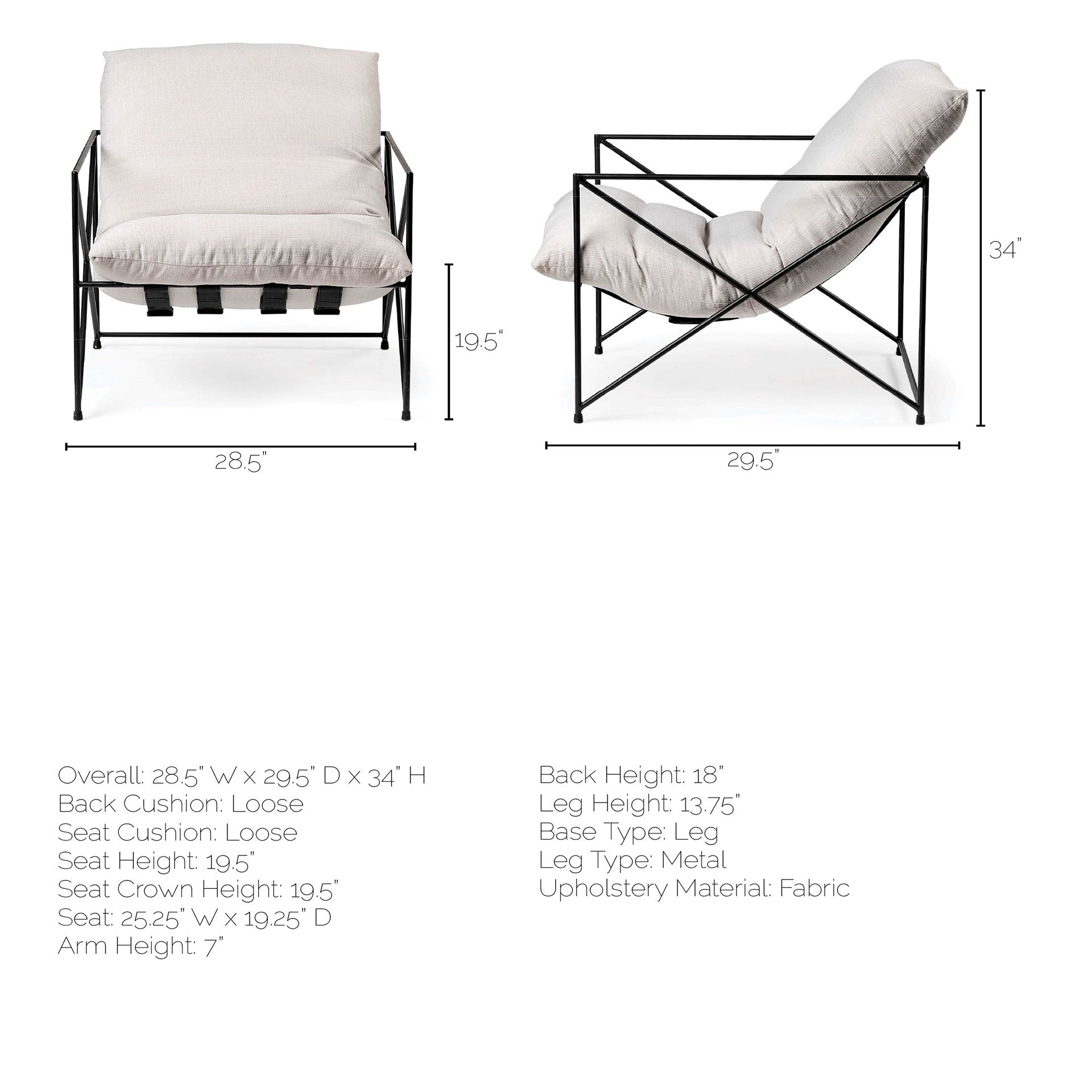 Leonidas Accent Chair Cream Fabric | Black Metal - accent-chairs
