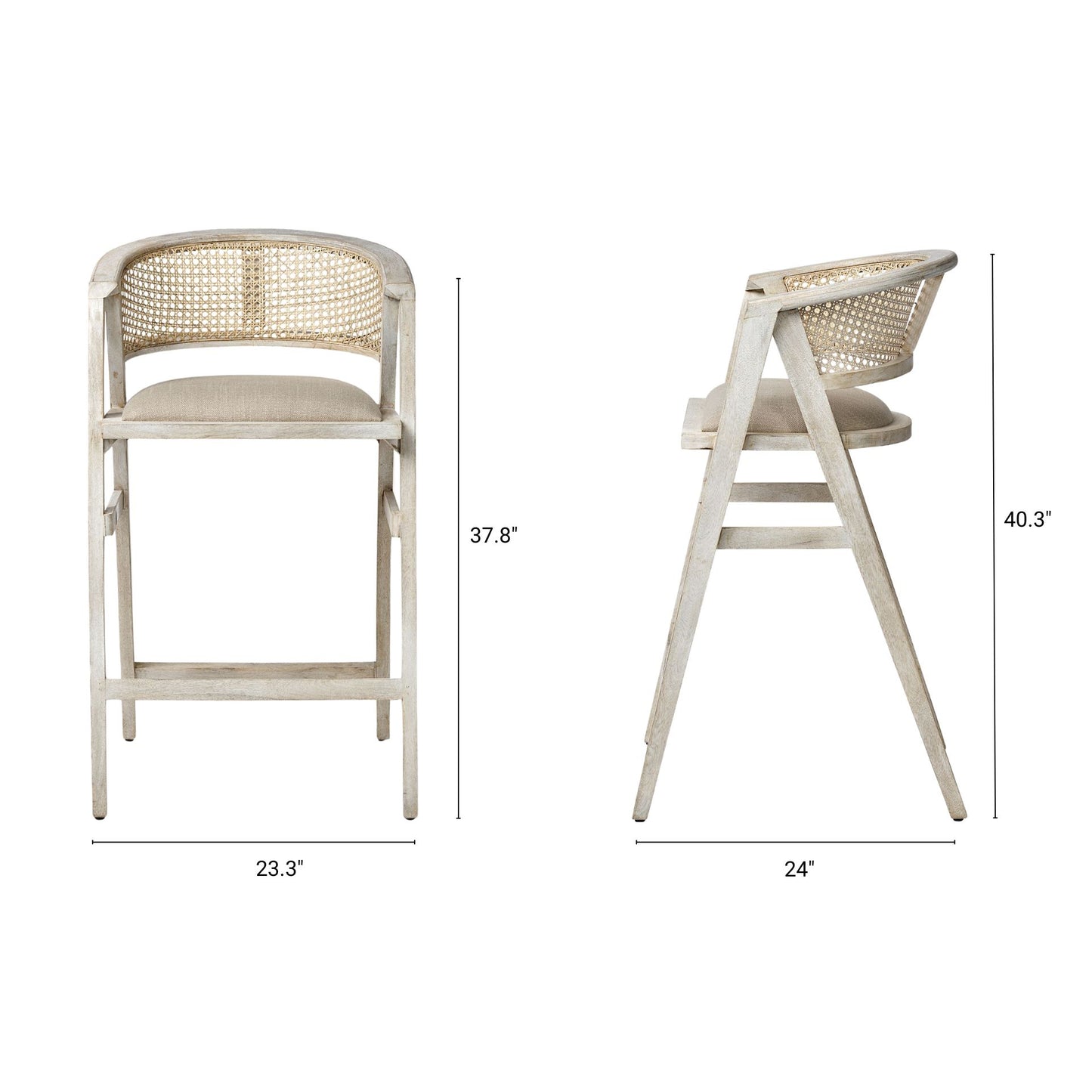 Tabitha Upholstered Seat Bar Counter Stool Beige Fabric | Blonde Wood | Bar - bar-stools
