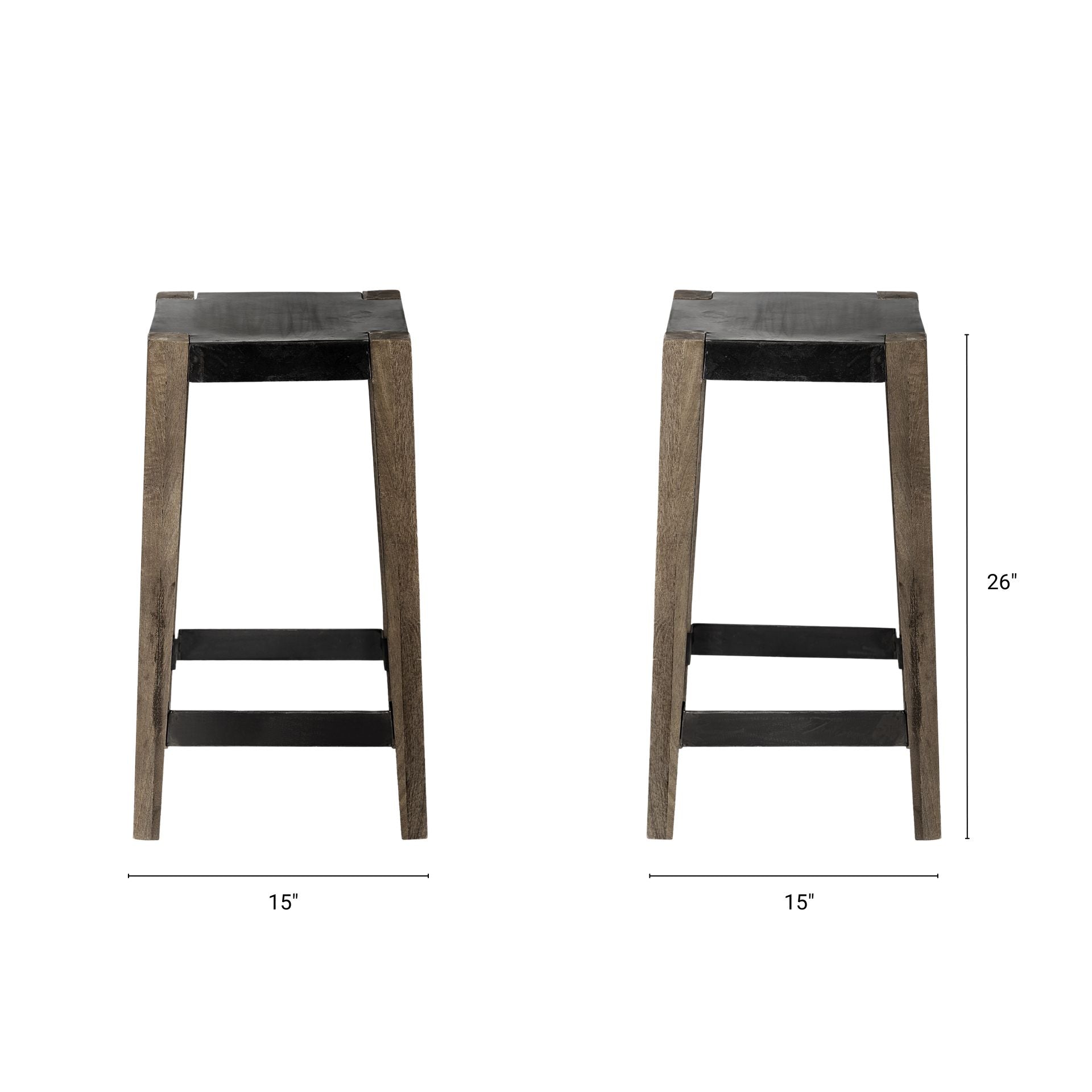 Nell Metal Seat Bar Counter Stool Black Metal | Light Brown Wood | Counter - bar-stools