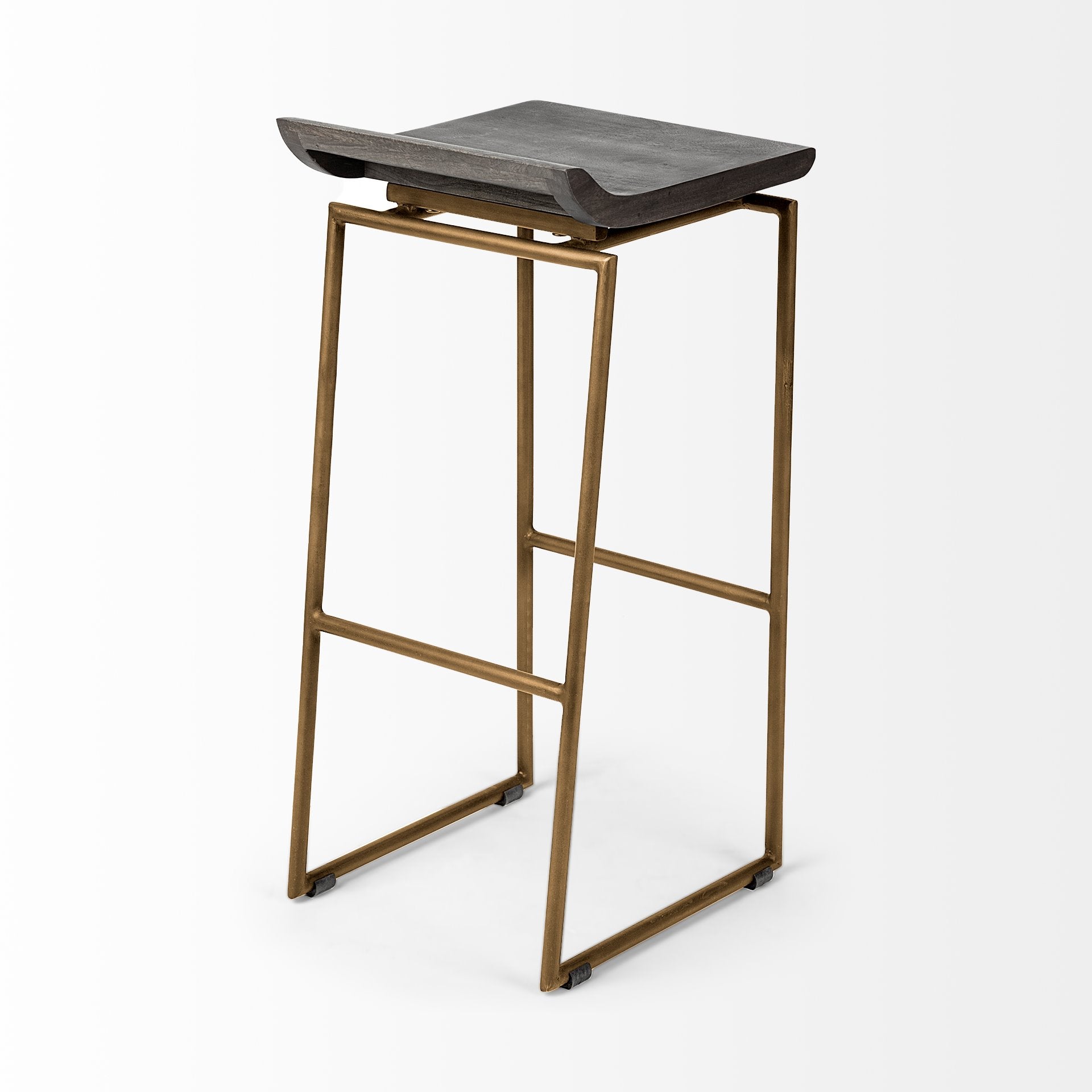 Givens Wood Seat Bar Counter Stool Brown Wood | Gold Metal | Bar - bar-stools