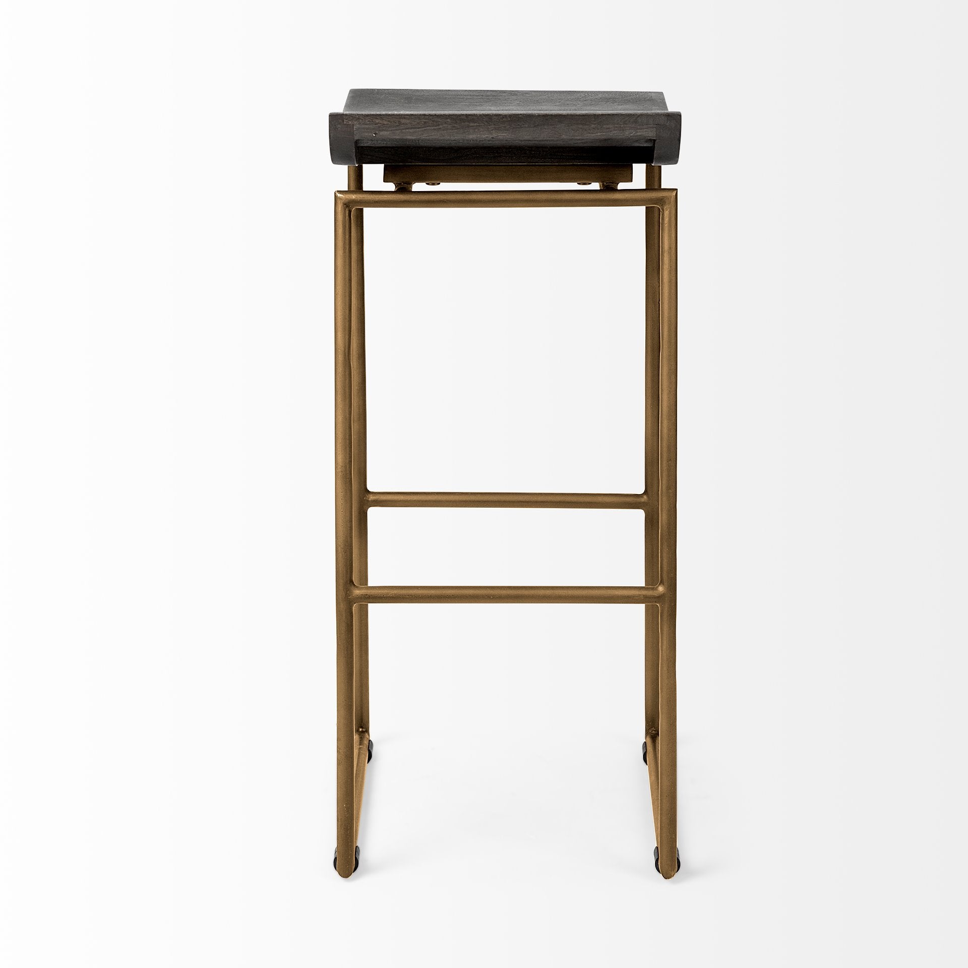 Givens Wood Seat Bar Counter Stool Brown Wood | Gold Metal | Bar - bar-stools