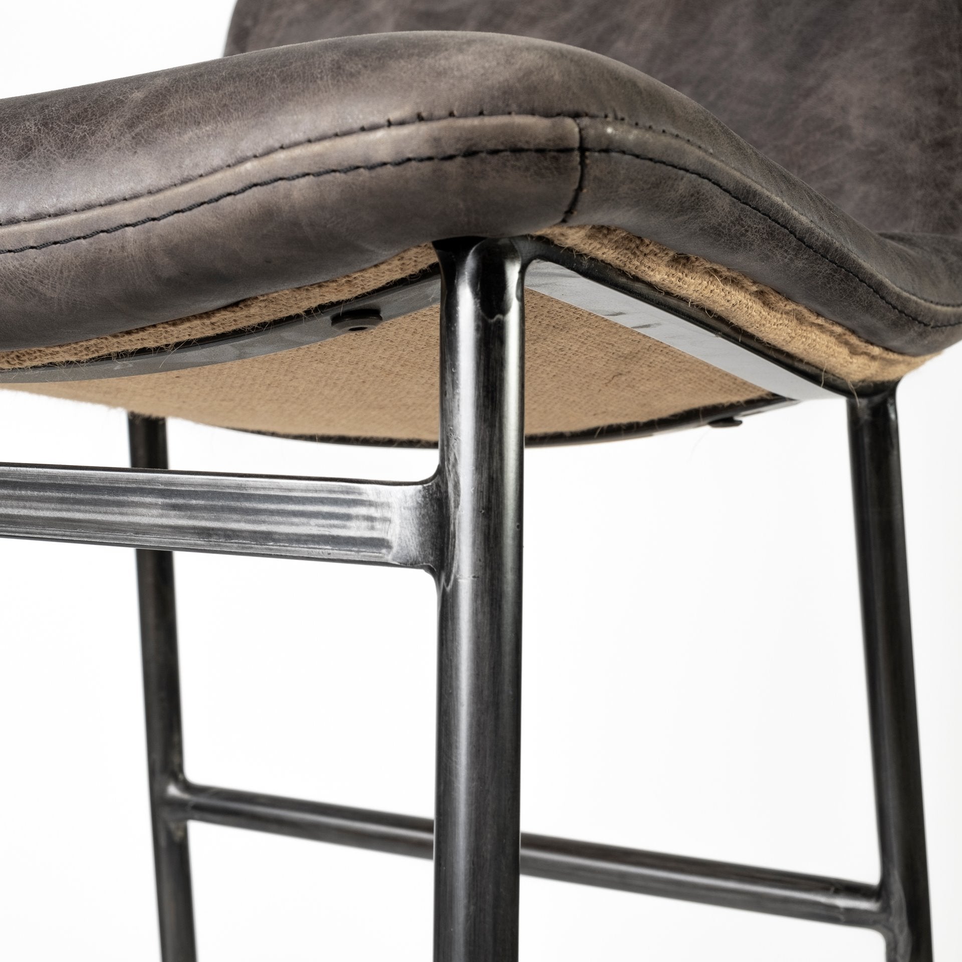 Kavalan Leather Seat Bar Counter Stool Ebony Leather | Black Metal | Counter - bar-stools