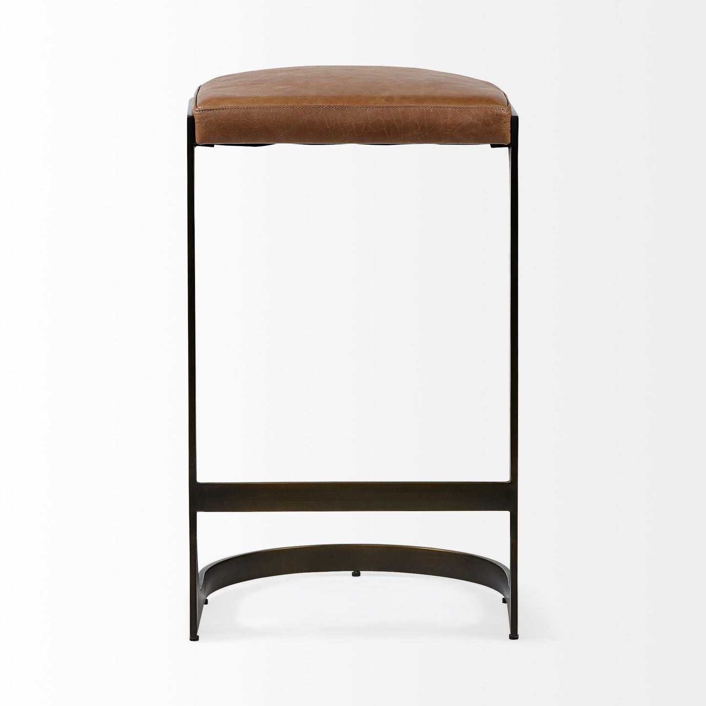 Tyson 31" Seat Height Brown Leather Seat Black Metal Frame Stool