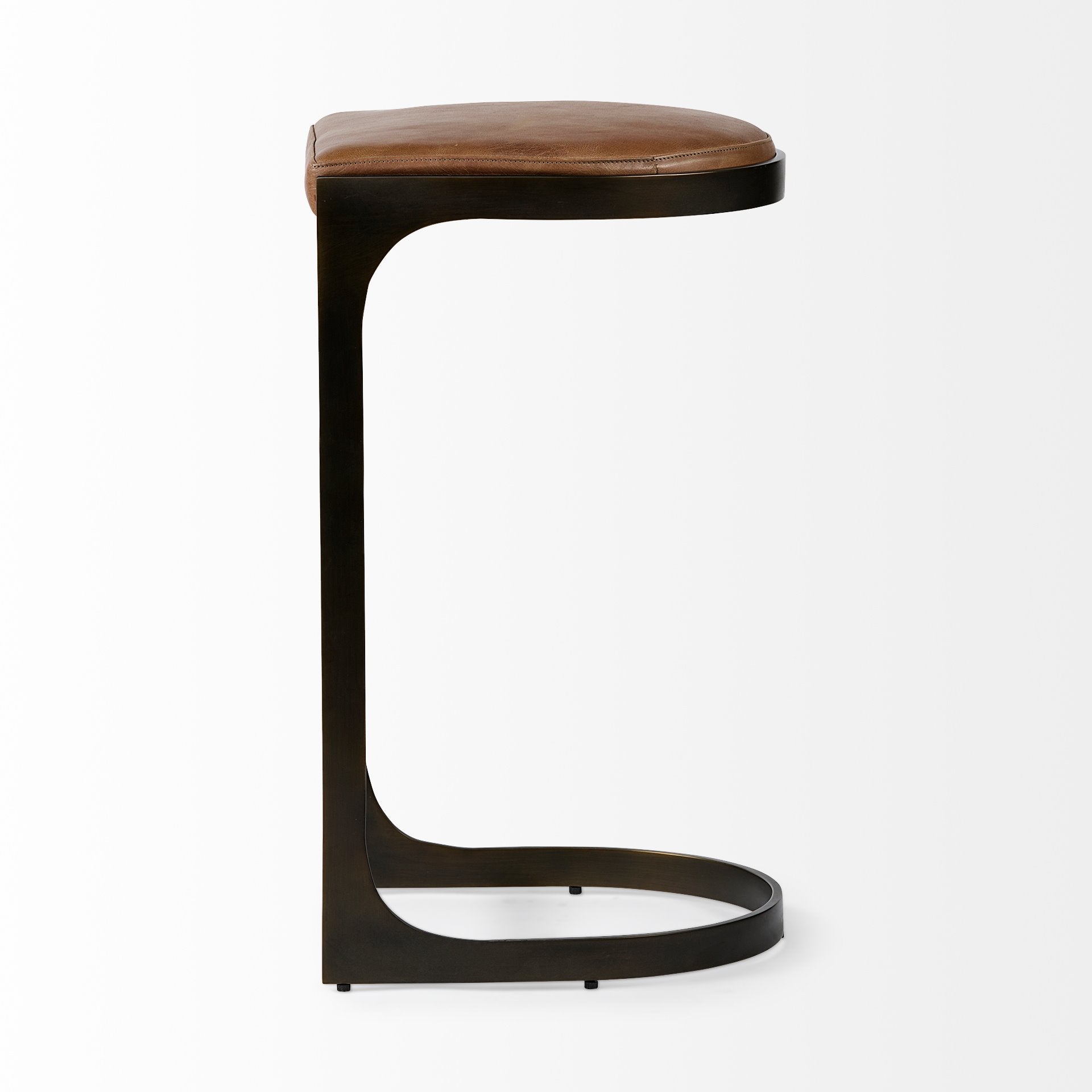 Tyson 31" Seat Height Brown Leather Seat Black Metal Frame Stool