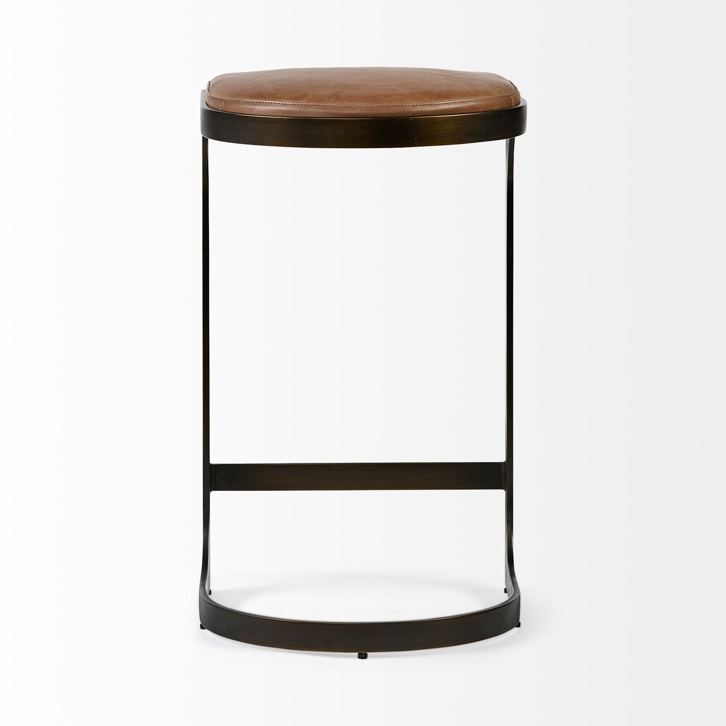 Tyson 31" Seat Height Brown Leather Seat Black Metal Frame Stool