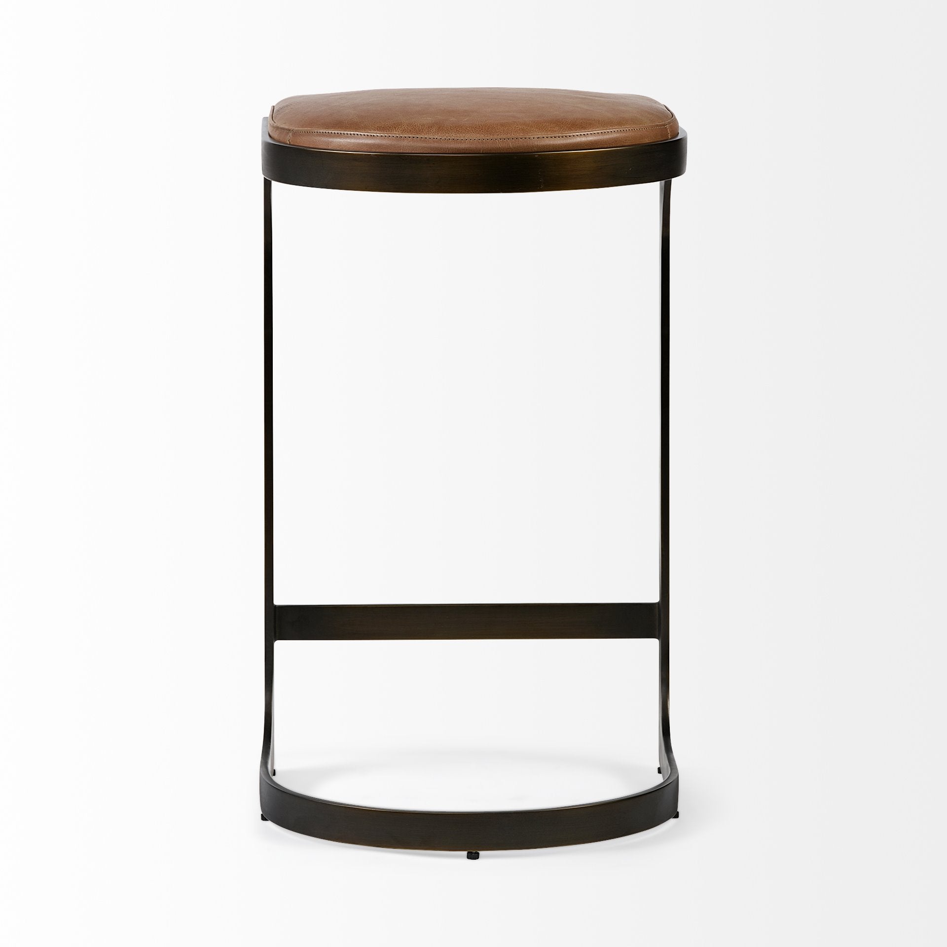 Tyson 31" Seat Height Brown Leather Seat Black Metal Frame Stool