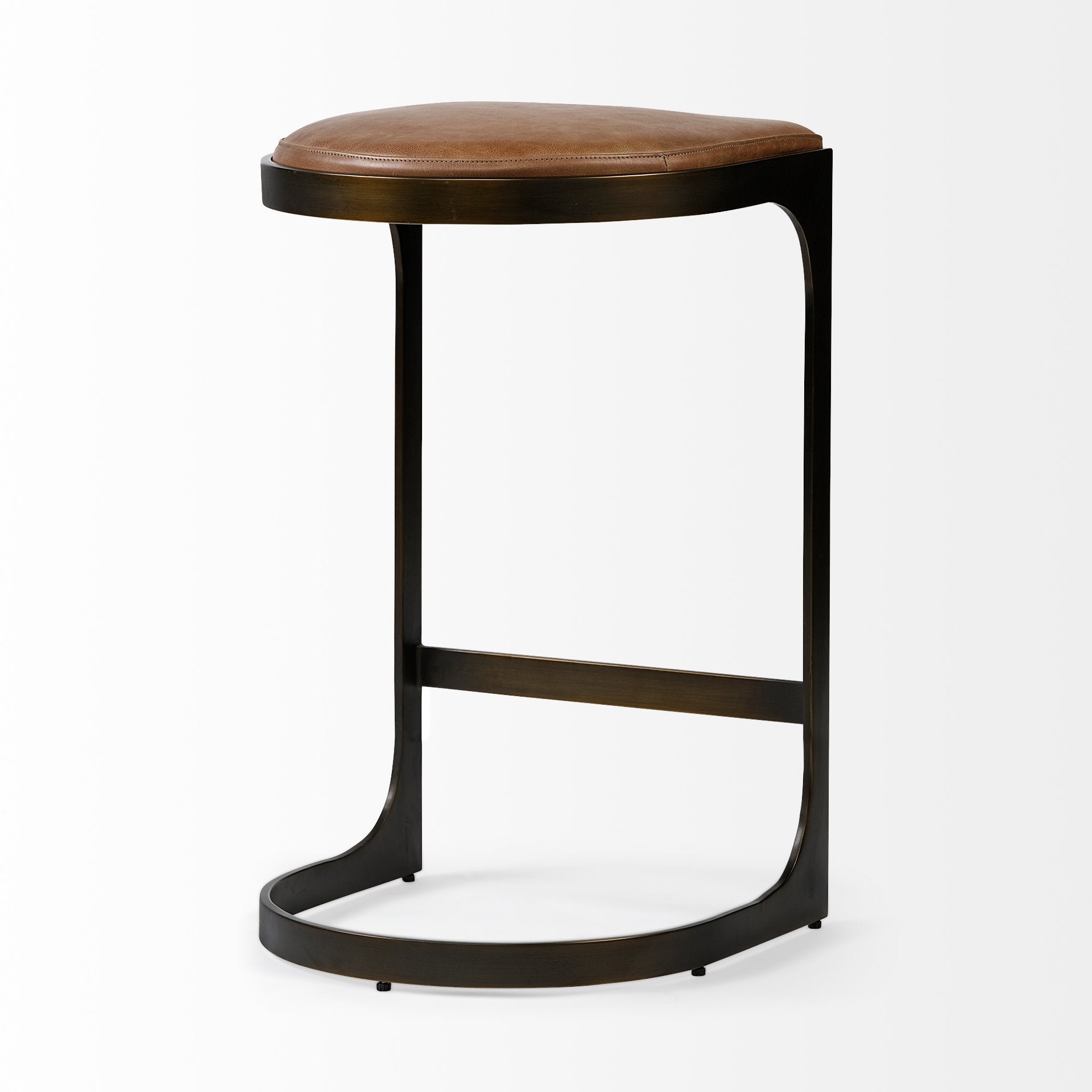 Tyson 31" Seat Height Brown Leather Seat Black Metal Frame Stool