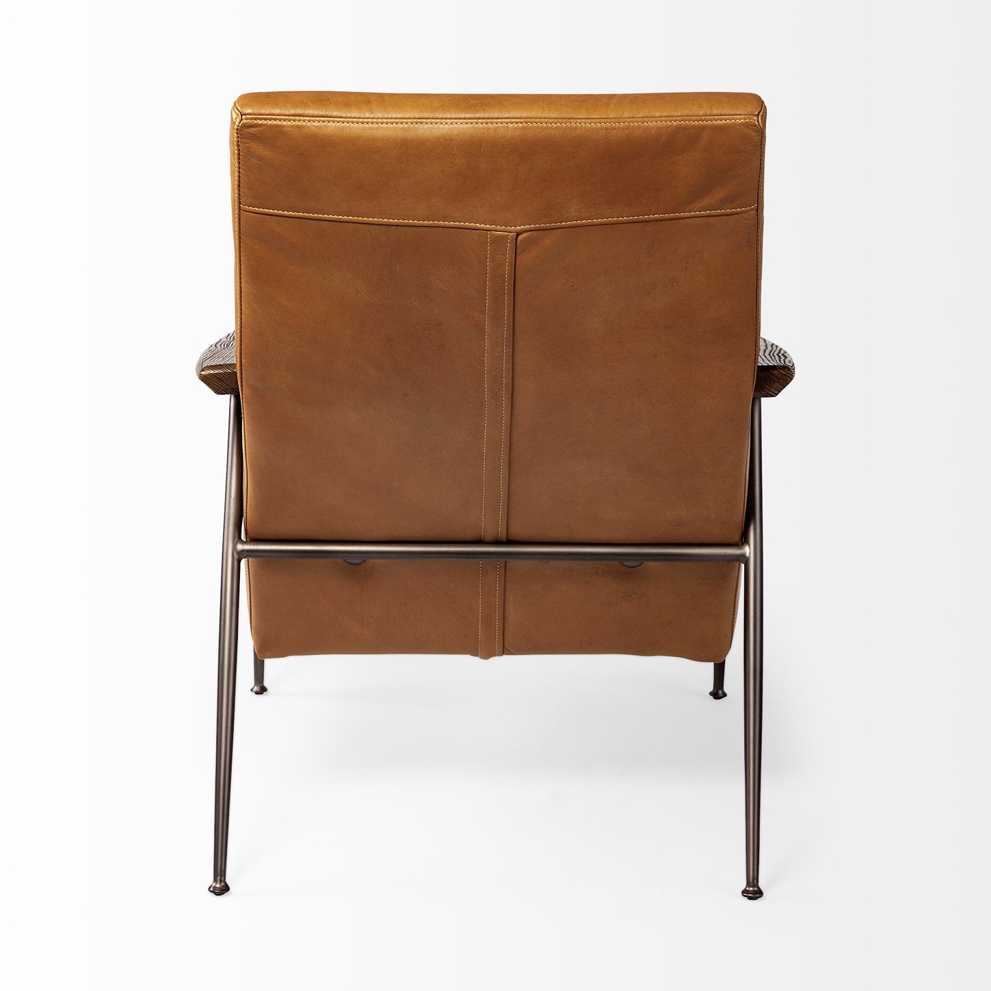 Grosjean Brown Leather Wrap Metal Frame Accent Chair