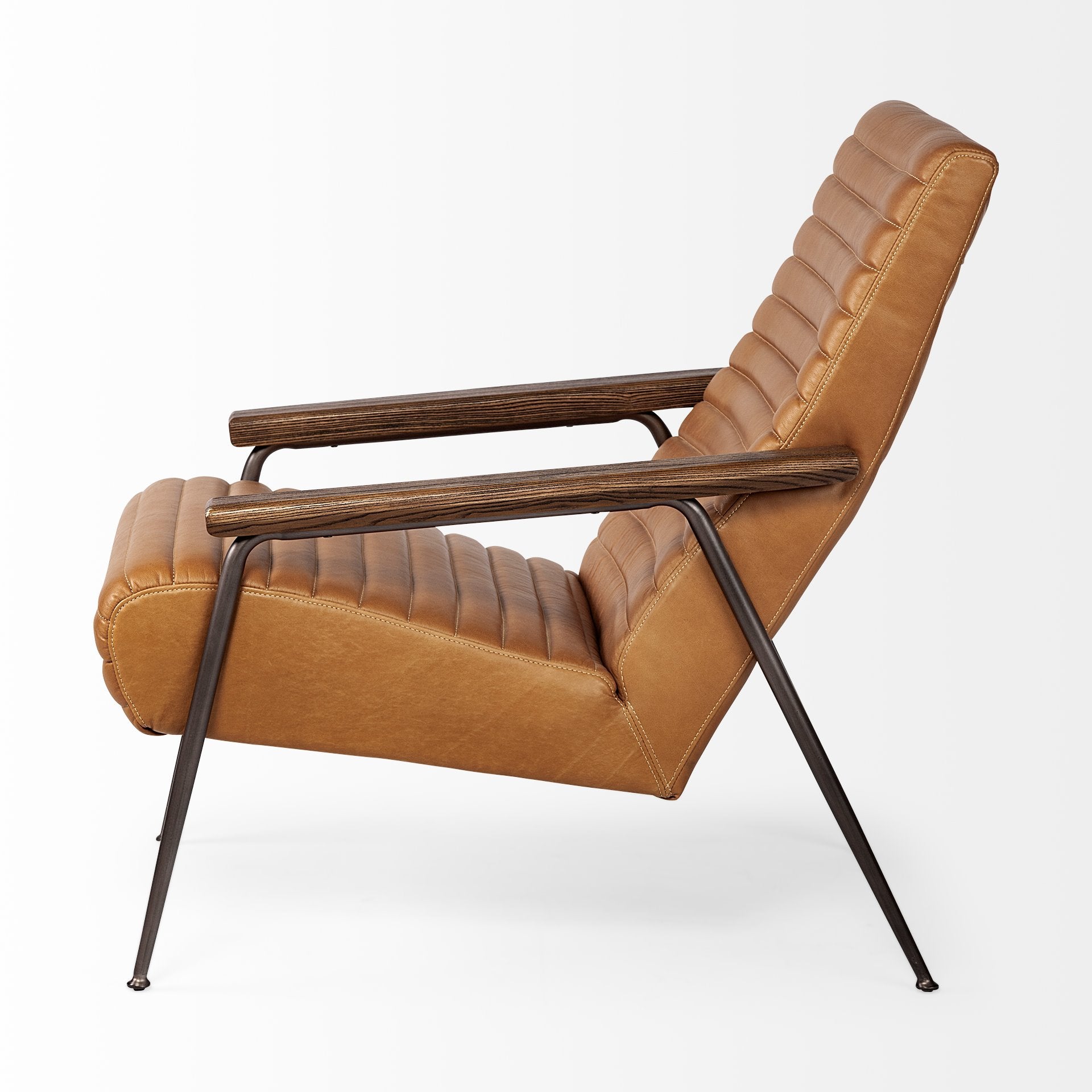 Grosjean Brown Leather Wrap Metal Frame Accent Chair