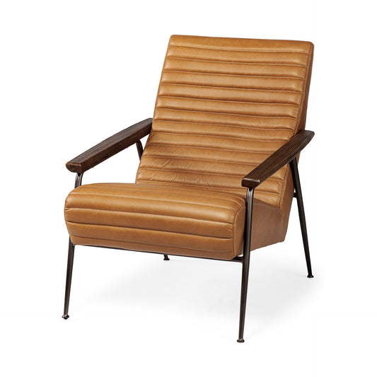Grosjean Brown Leather Wrap Metal Frame Accent Chair