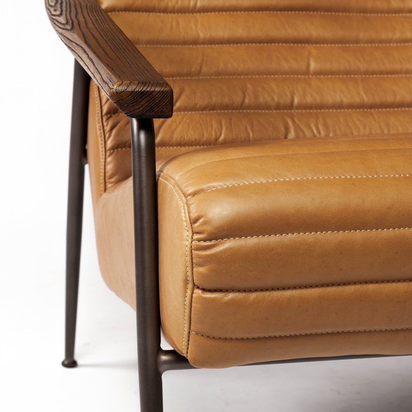 Grosjean Brown Leather Wrap Metal Frame Accent Chair