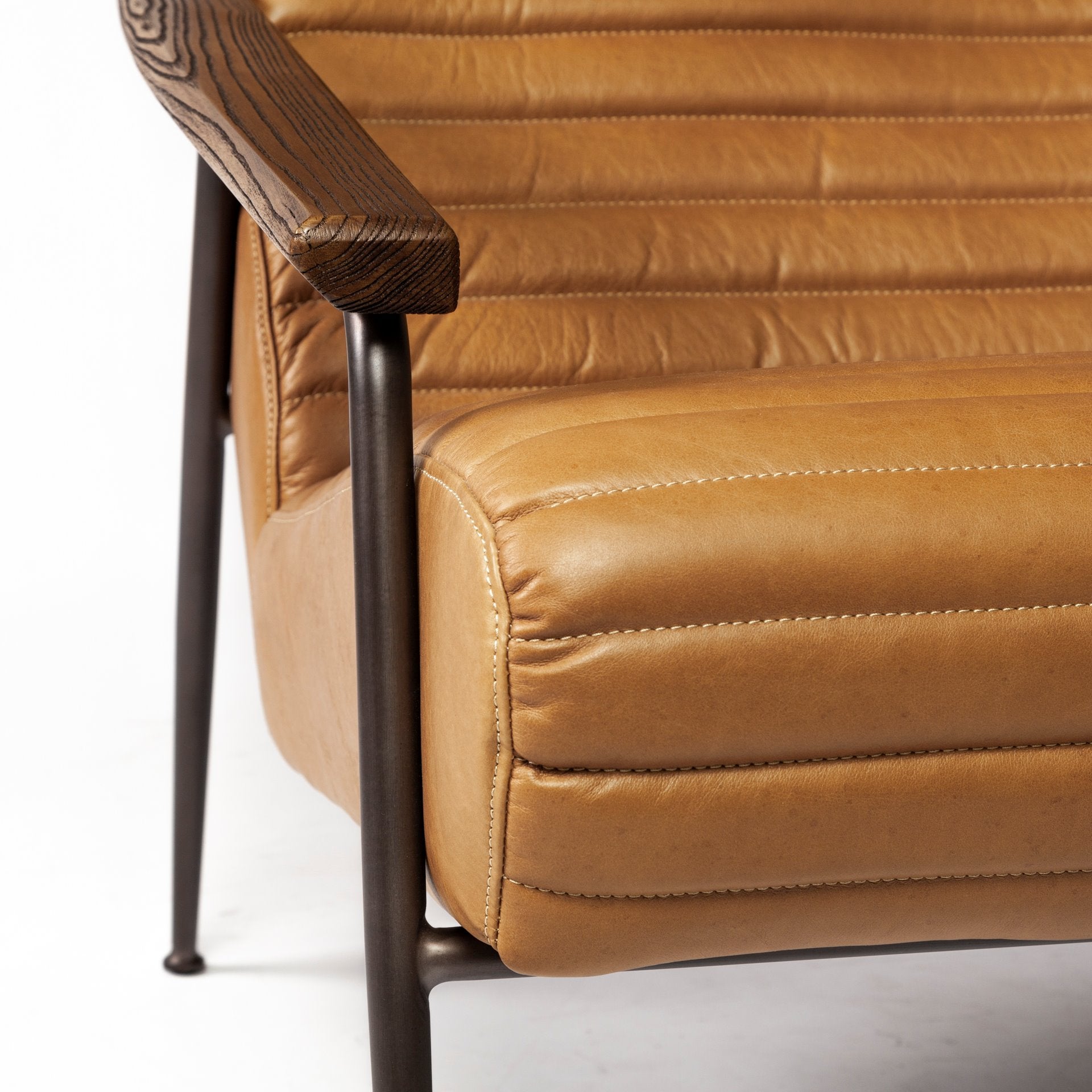 Grosjean Brown Leather Wrap Metal Frame Accent Chair