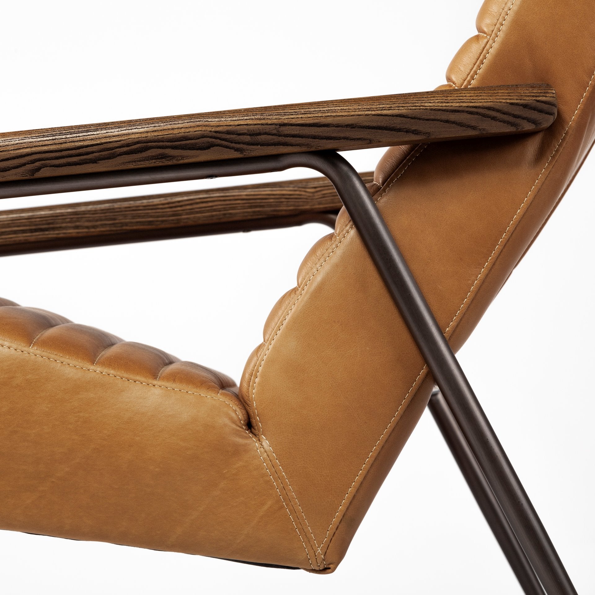 Grosjean Brown Leather Wrap Metal Frame Accent Chair