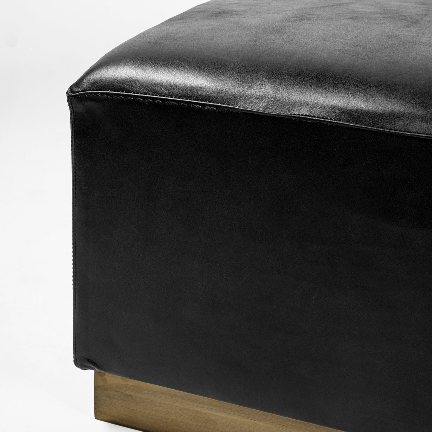 Minara Ottoman Black Leather | Gold Metal - ottoman-and-poufs