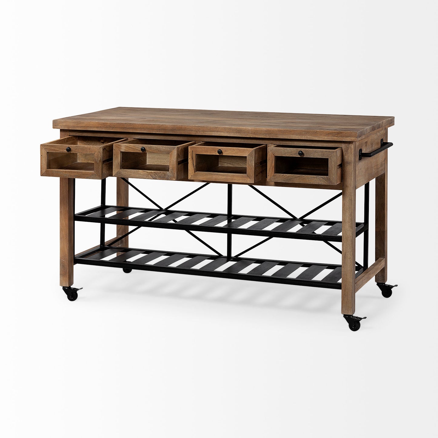 Stuart Kitchen Island Brown Wood | Black Metal - kitchen-islands