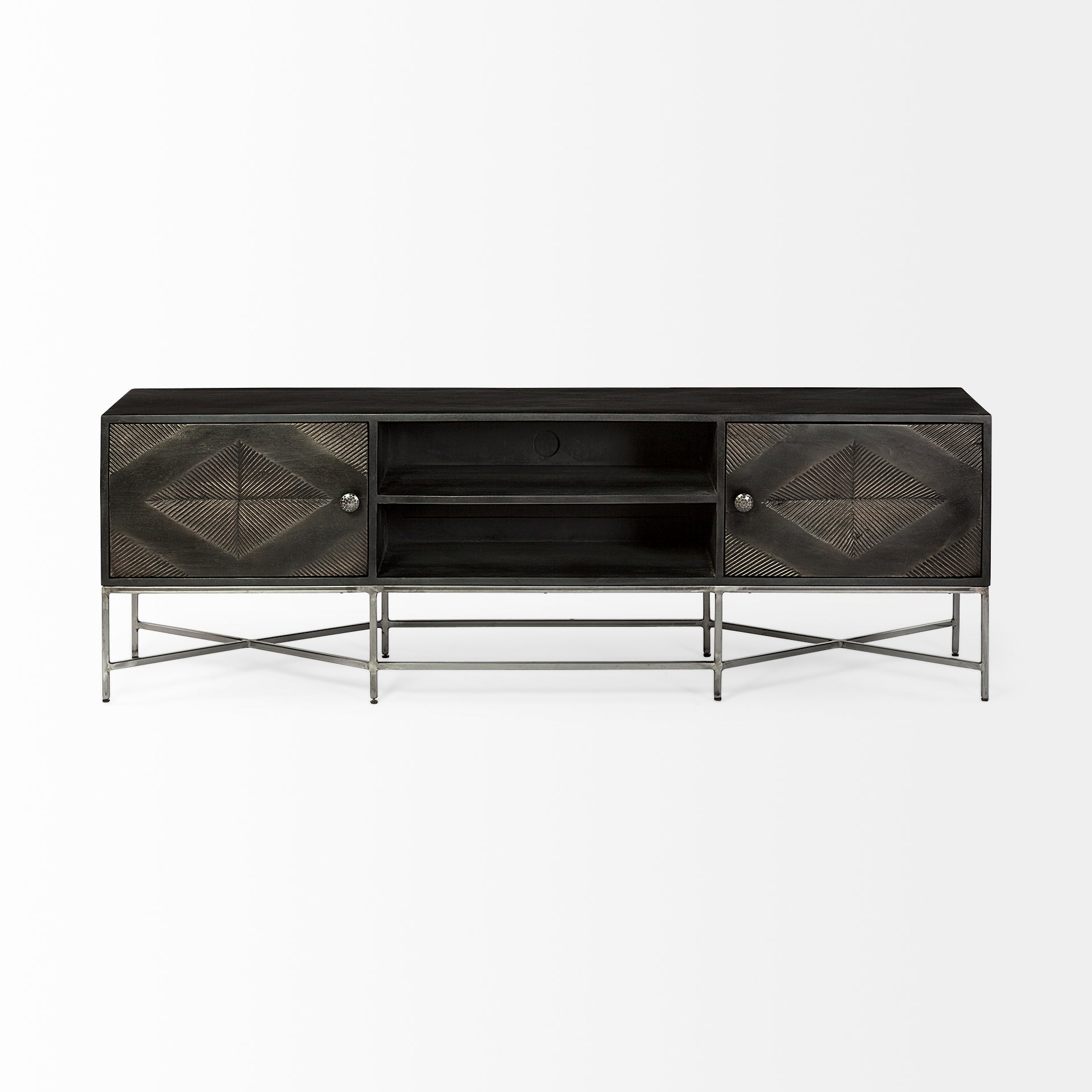 Hogarth Media Console Brown Wood I Silver Metal - media-console