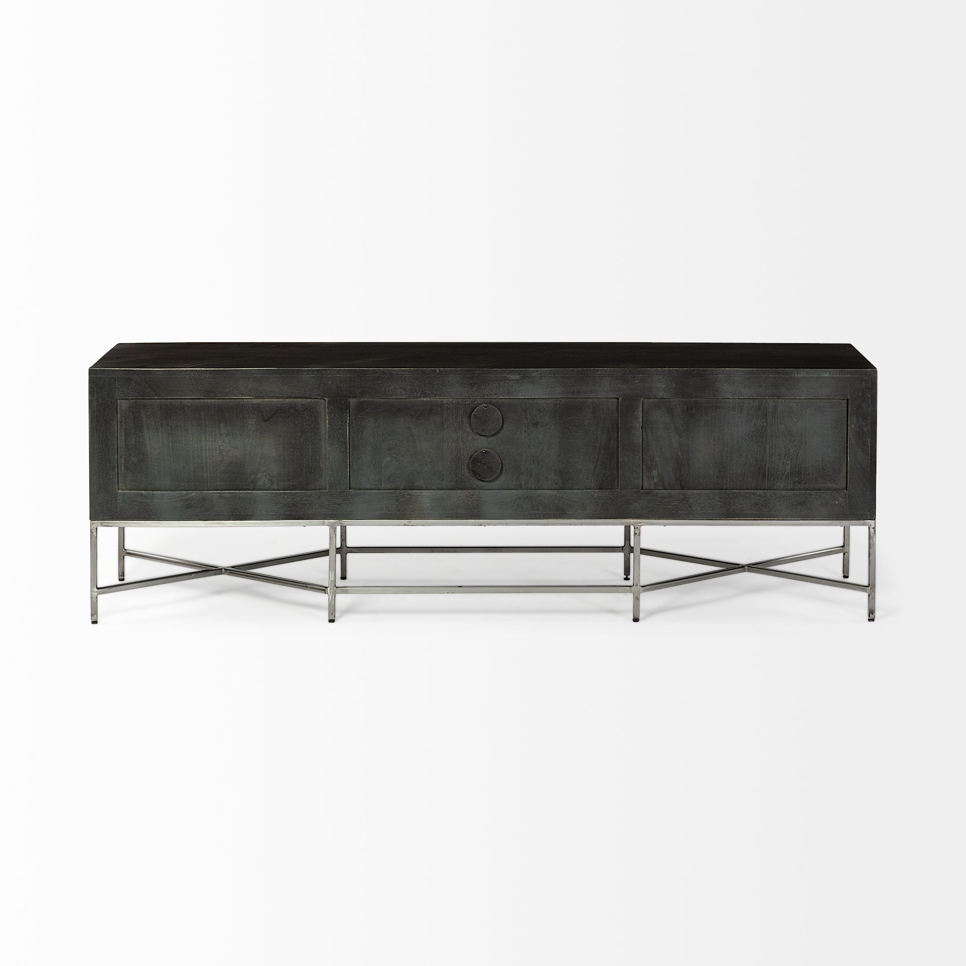Hogarth Media Console Brown Wood I Silver Metal - media-console
