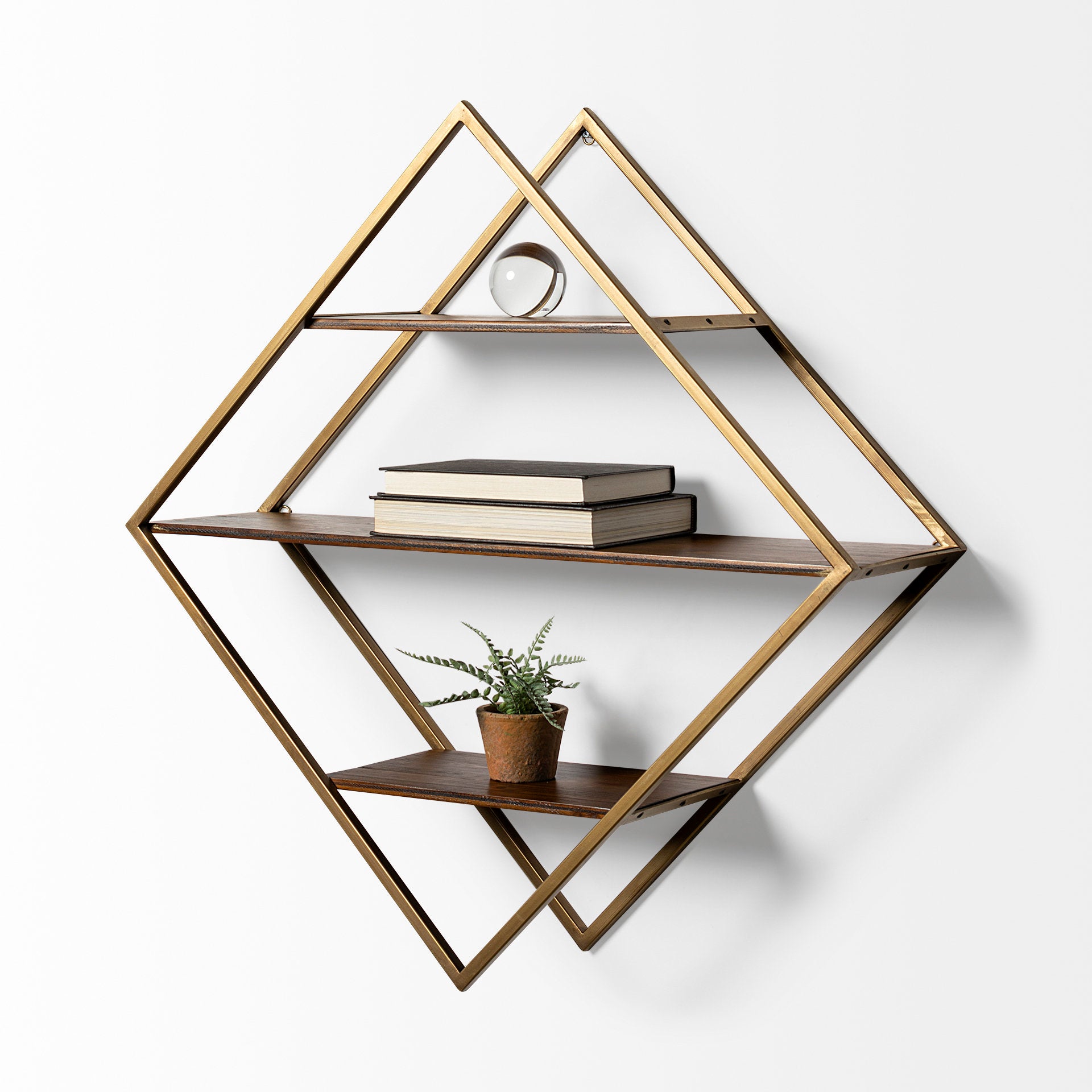 Neil Wall Furniture Gold Metal | Brown Wood - wall-furniture