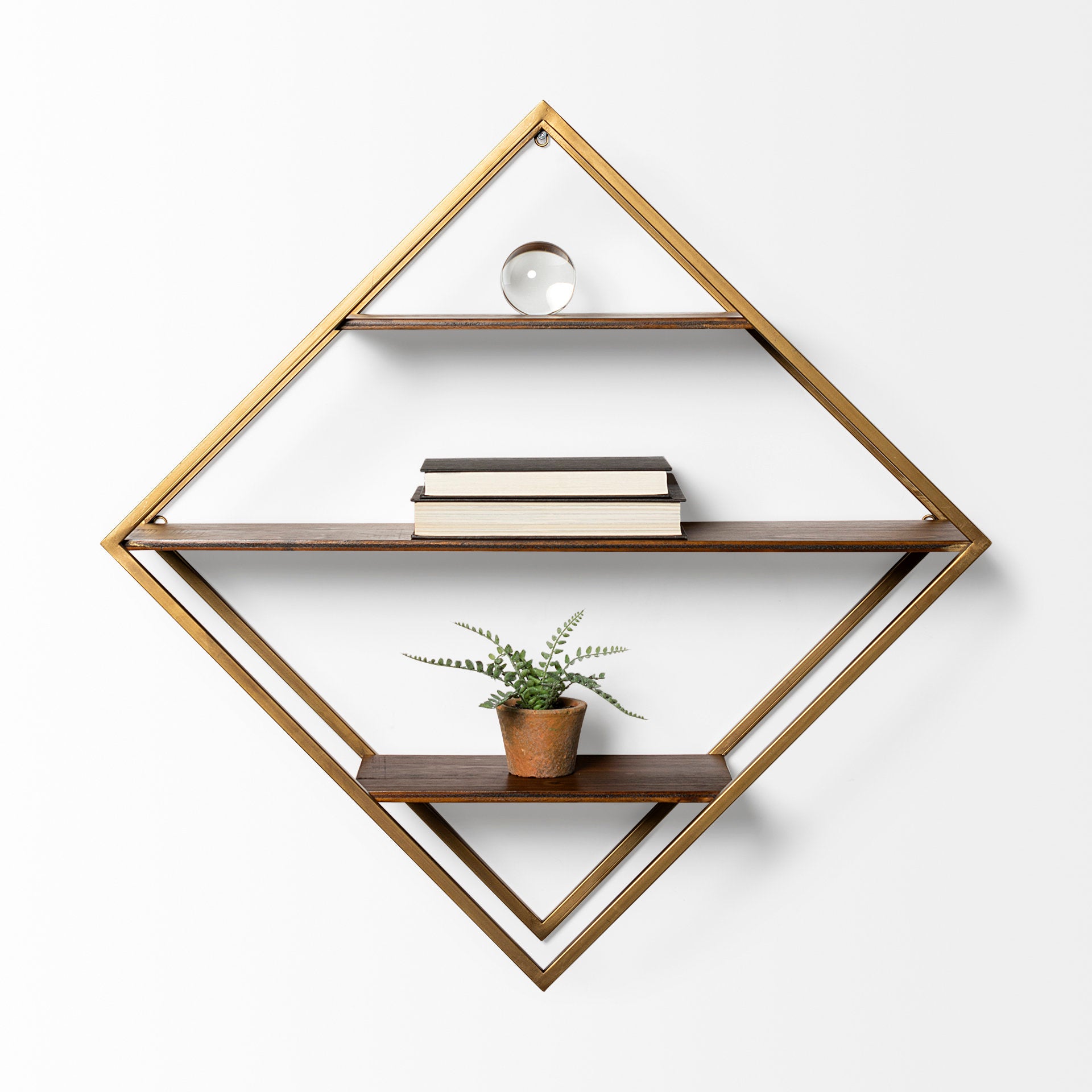 Neil Wall Furniture Gold Metal | Brown Wood - wall-furniture