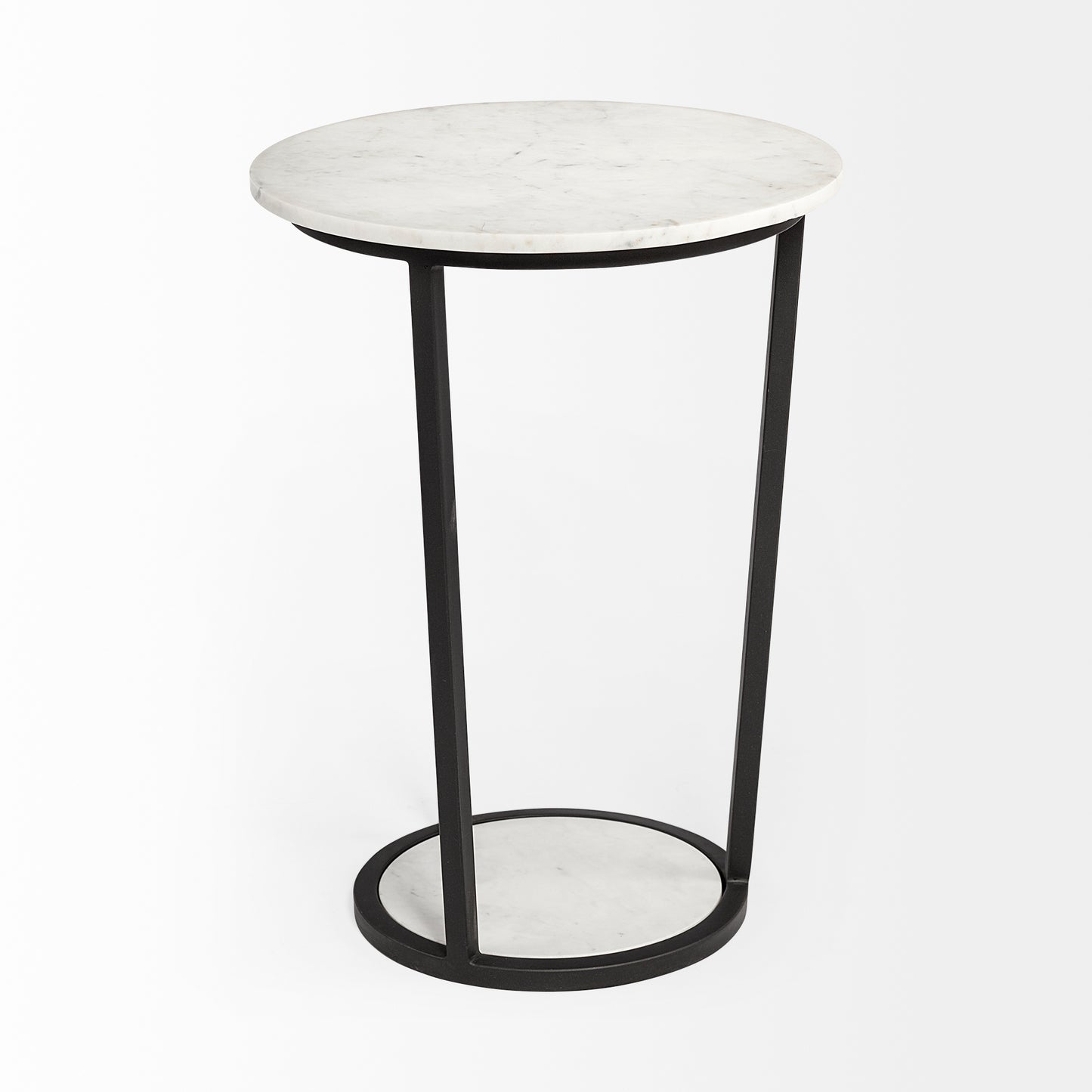 Bombola II (Large) 18L x 18W White Round Marble Top W/Black Metal Frame Accent Table